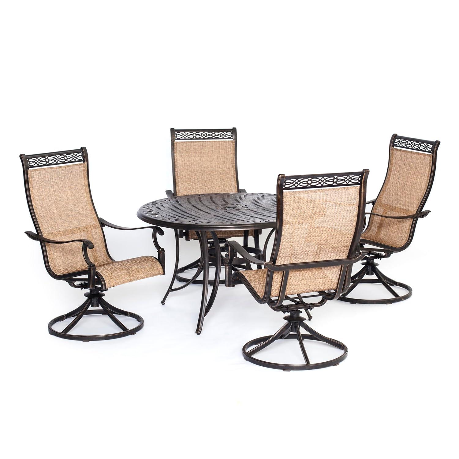Hanover Manor 5-Piece Adult Modern PVC Aluminum Round Patio Dining Set Cast Sling