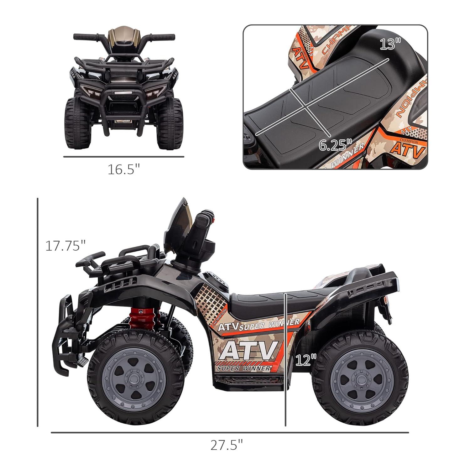 Aosom Kids Ride-on ATV Four Wheeler Car with Music, 6V Battery Powered Motorcycle for 18-36 Months, Black
