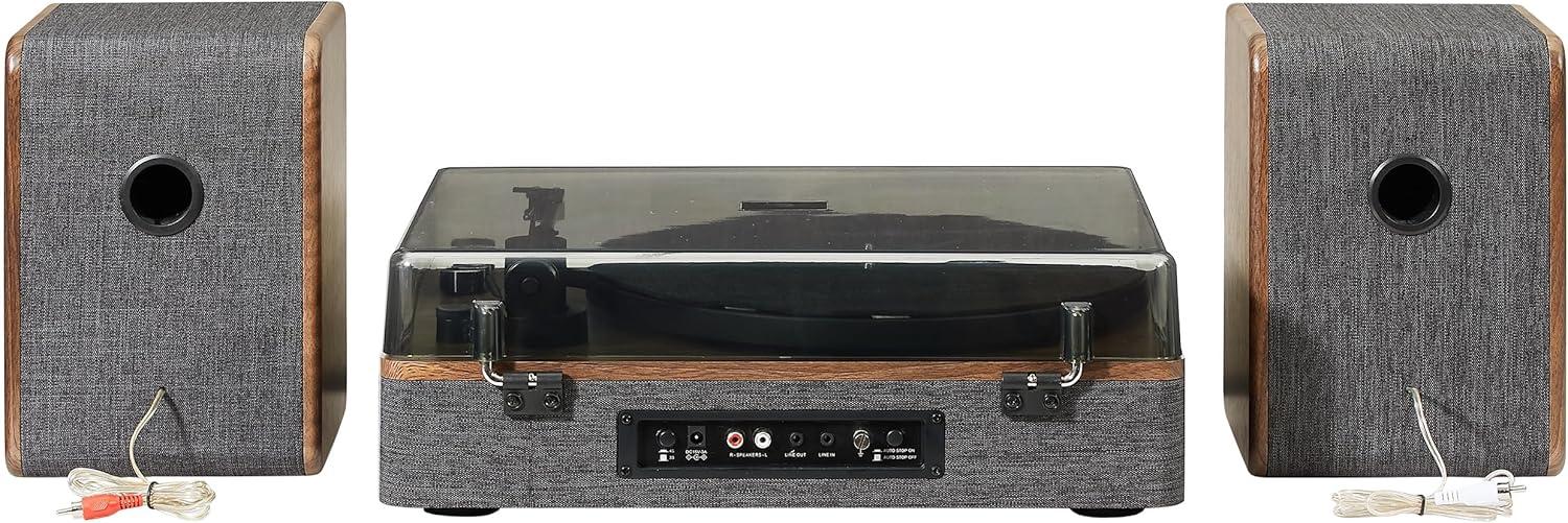 Charcoal and Brown Bluetooth Record Player with Speakers