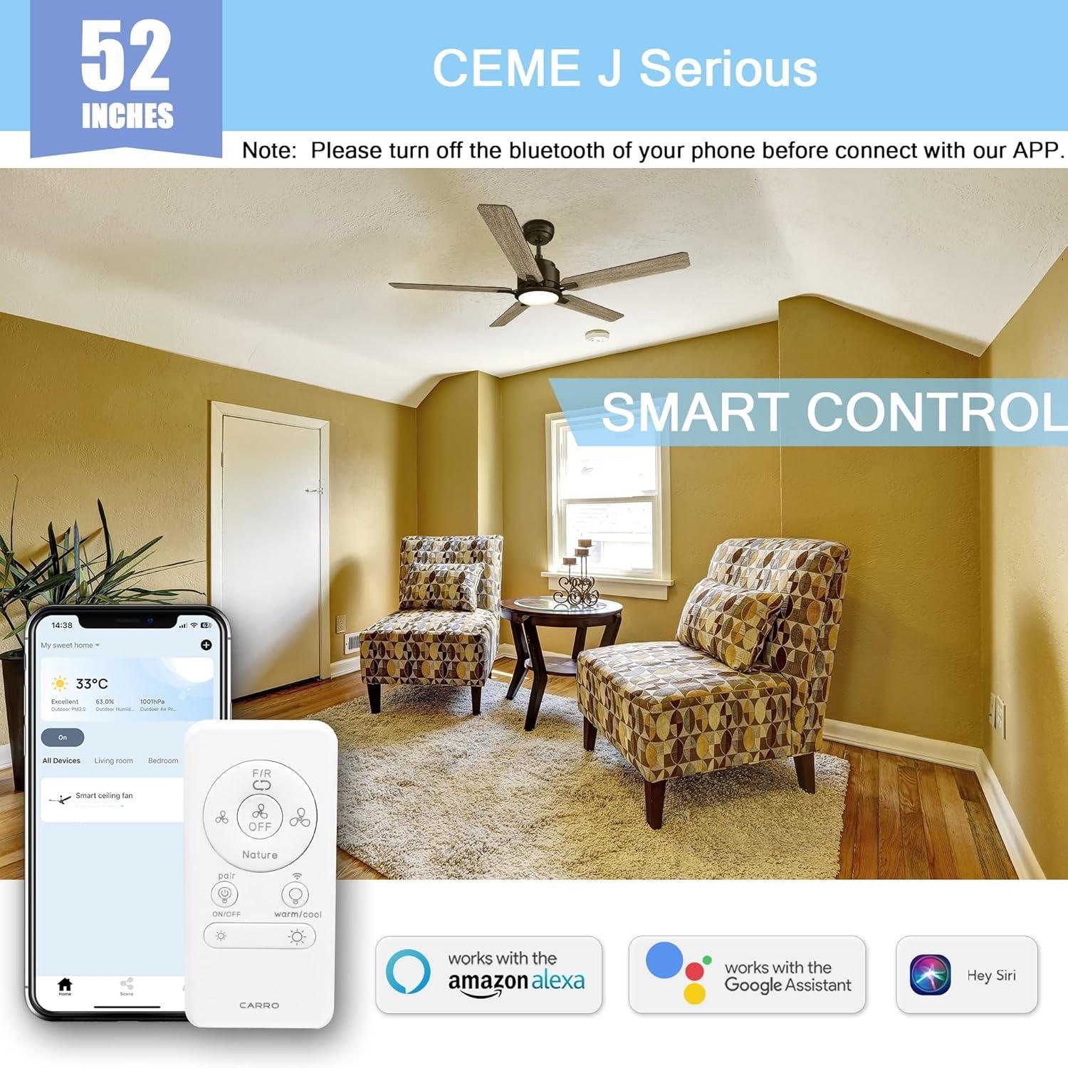 52" 5 Baldes Smart Wifi Ceiling Fan with Remote and Dimmable LED Light Dark Wood