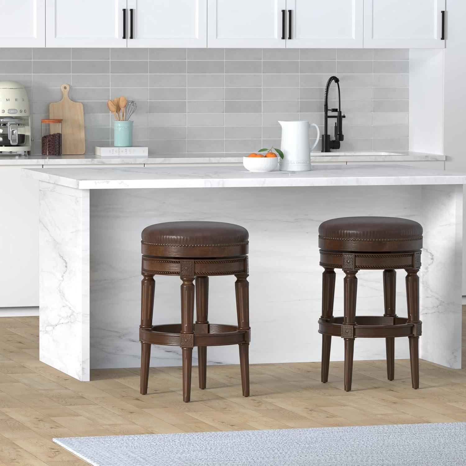Maven Lane Maven Lane Pullman Backless Bar Stool with Vegan Leather Upholstery