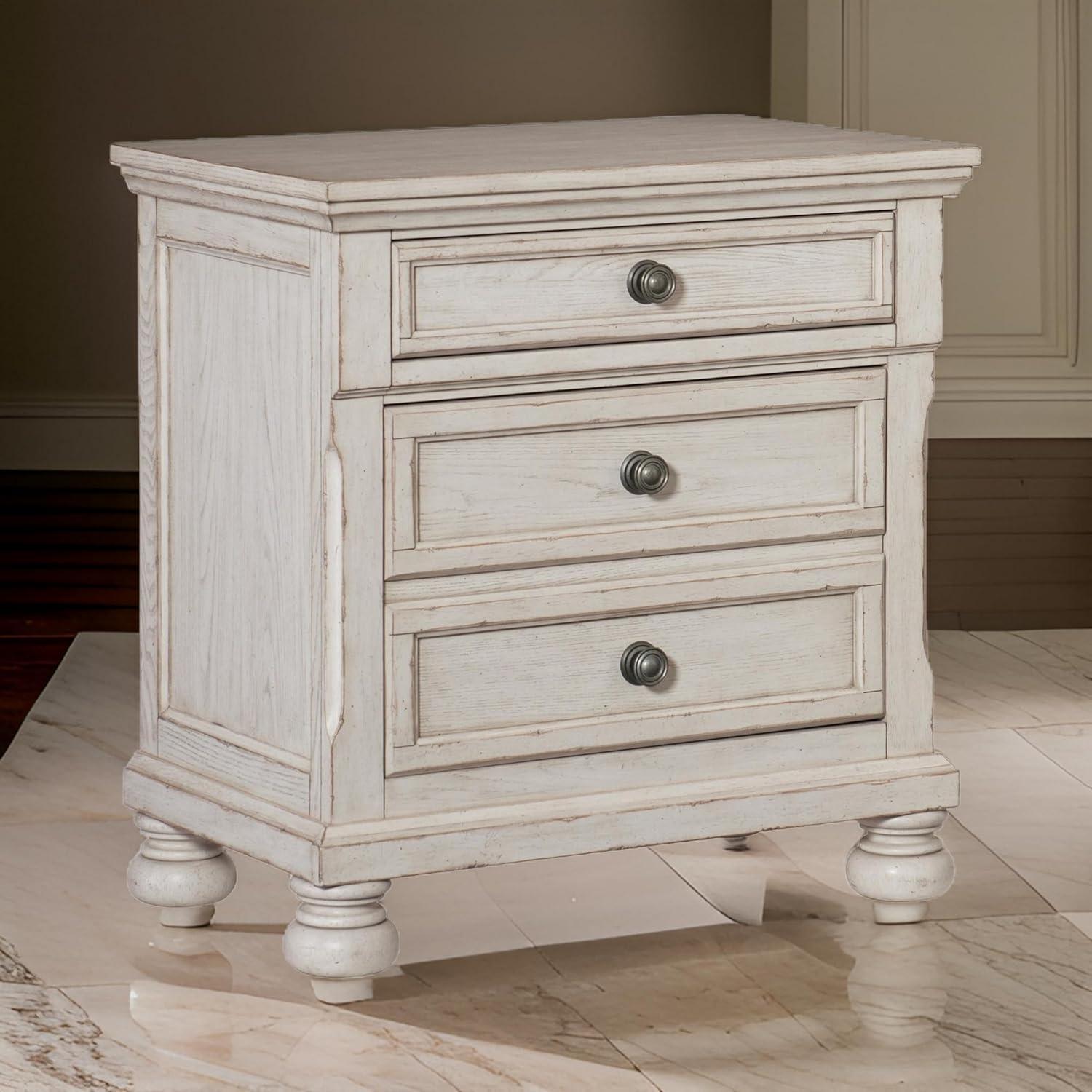 Cottage 2 Drawer Nightstand with Molded Details & Bun Feet, Antique White