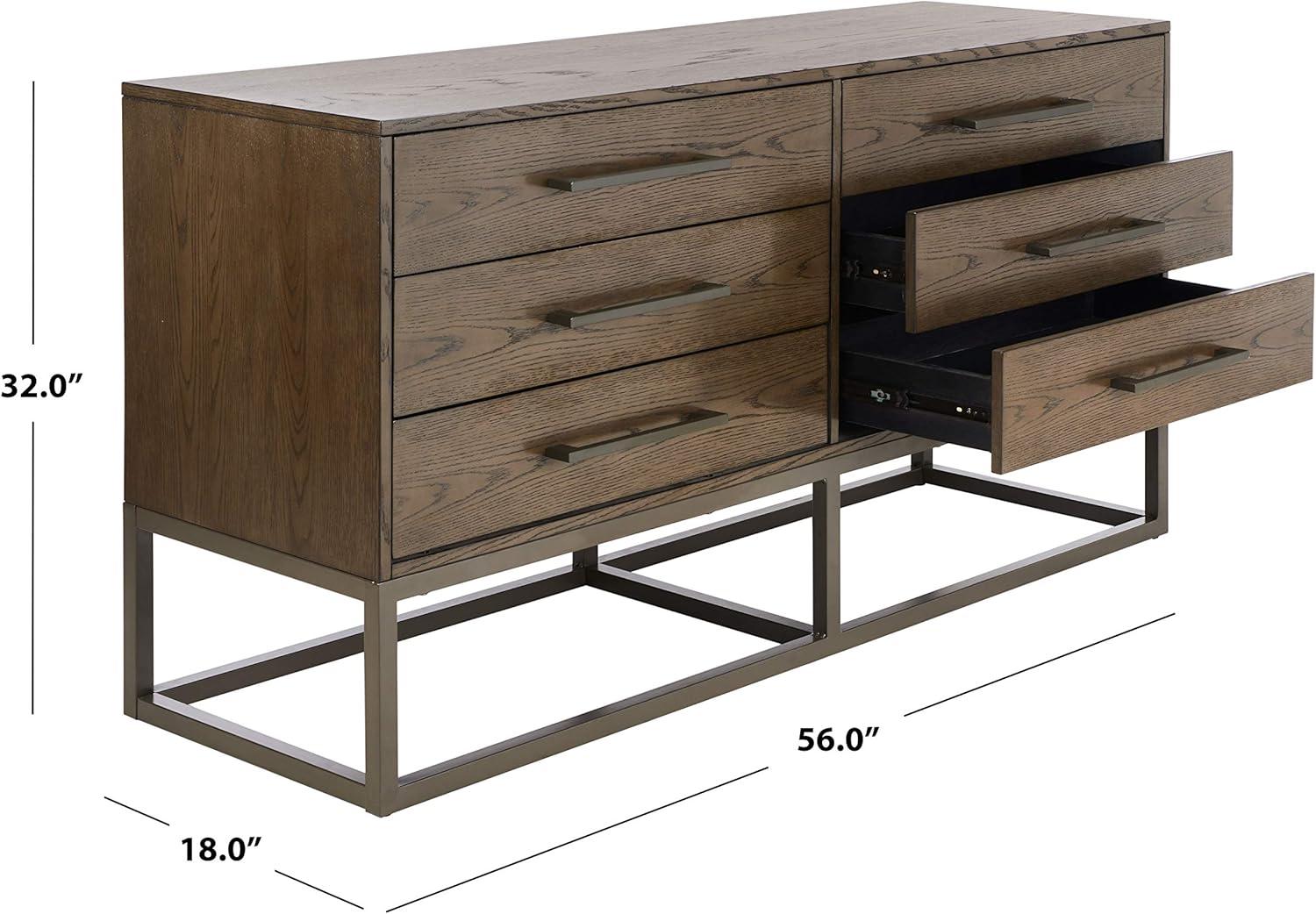 Estelle Ash Brown and Gunmetal Modern 6-Drawer Dresser