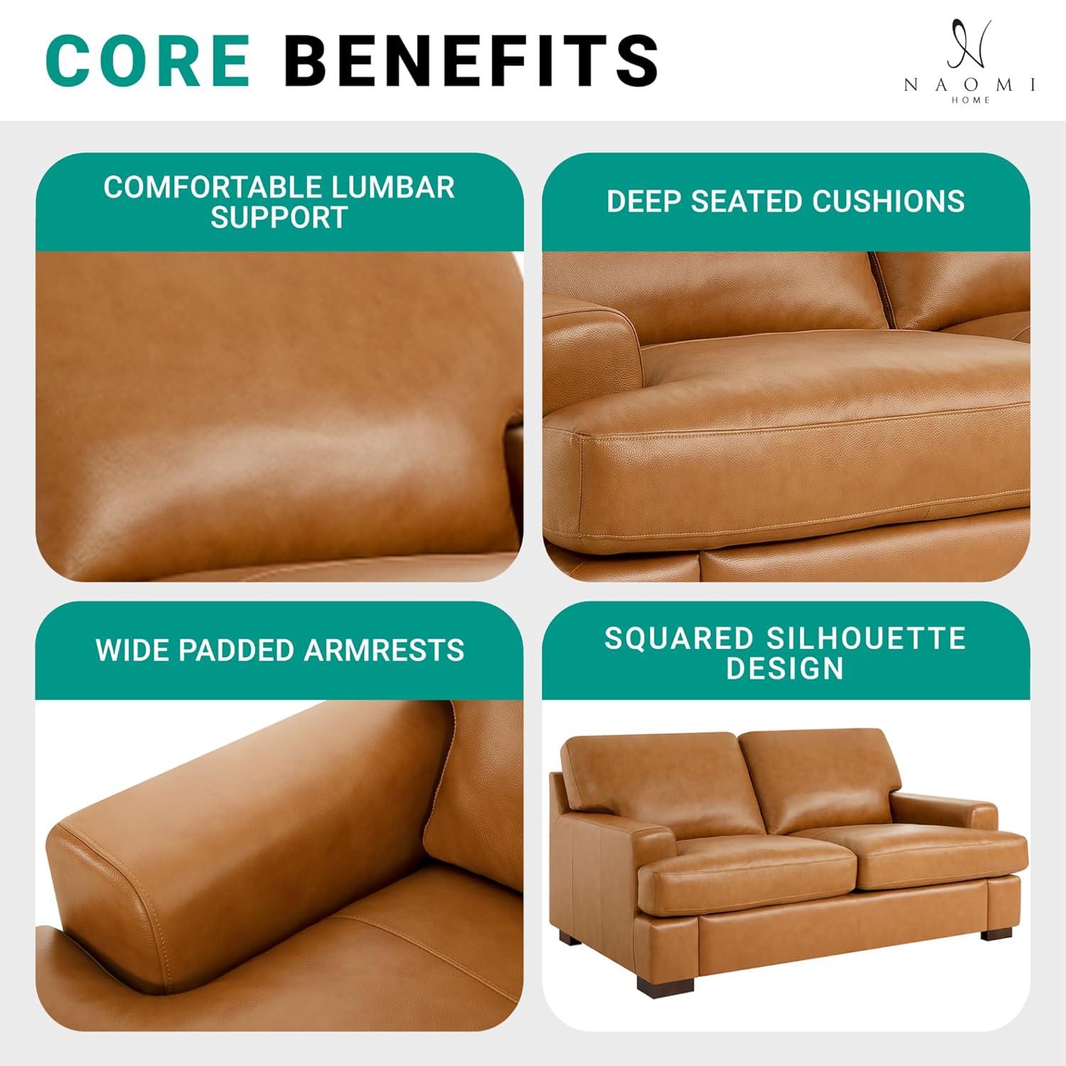 Naomi Home Genuine Sofa Set-Color:Tan,Style:Loveseat