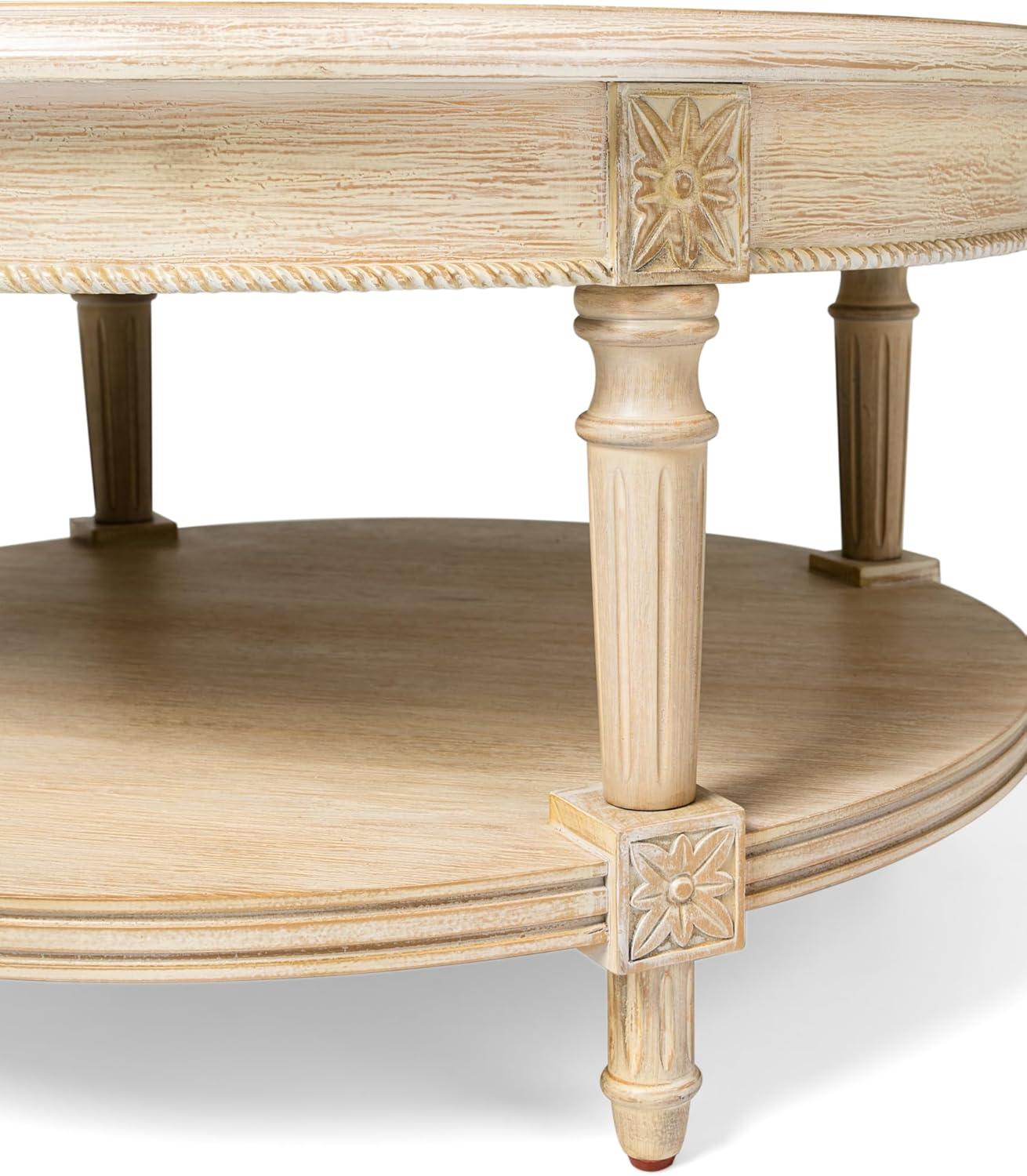 Maven Lane Maven Lane Pullman Traditional Round Wooden Coffee Table In Antiqued White Finish