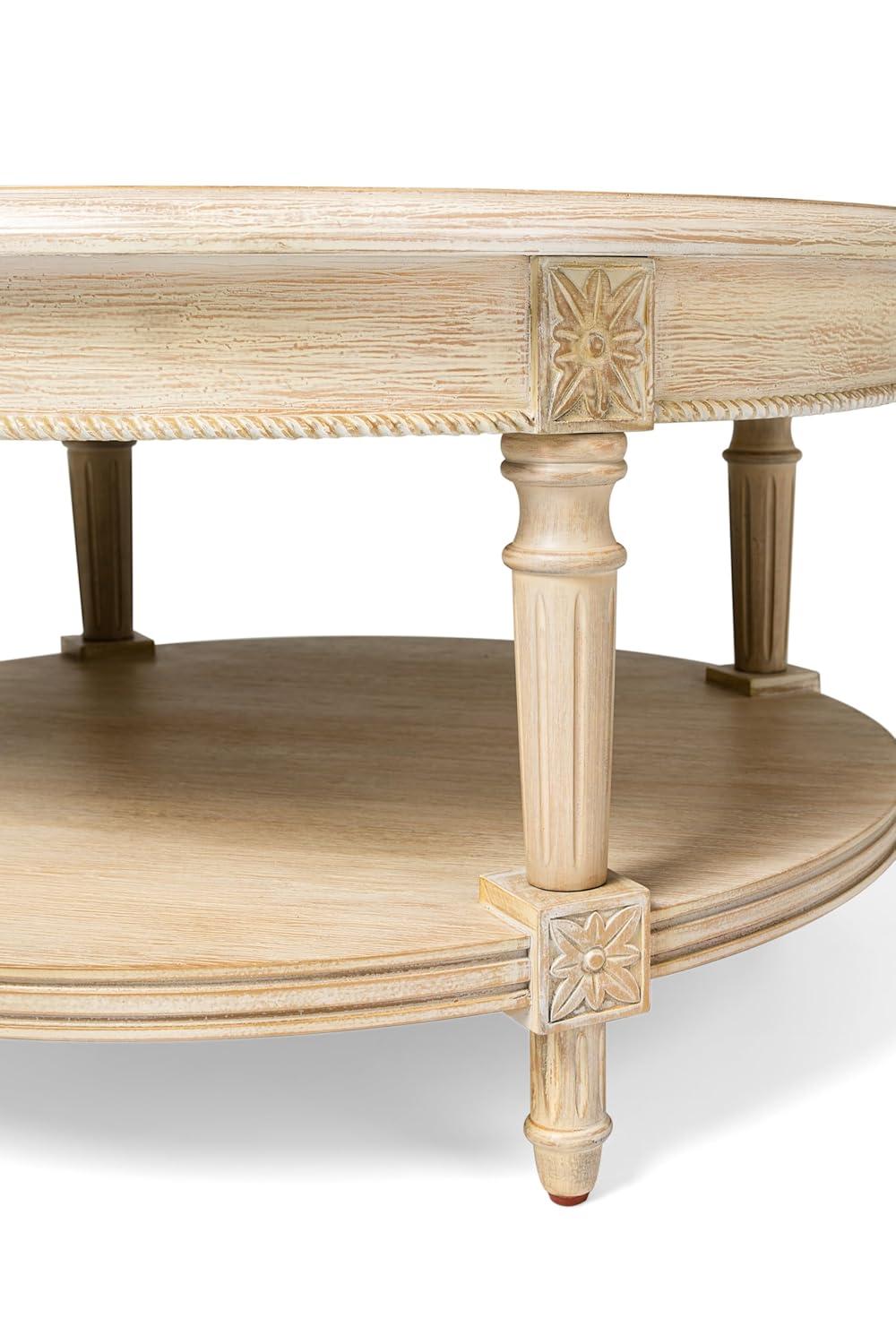 Maven Lane Maven Lane Pullman Traditional Round Wooden Coffee Table In Antiqued White Finish