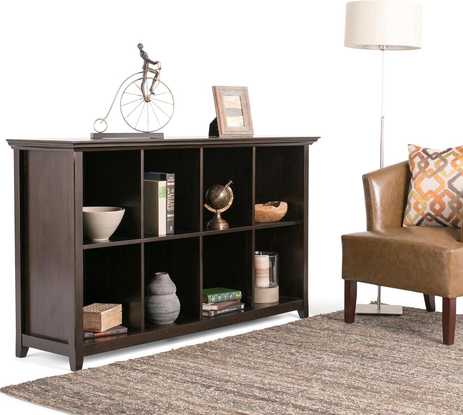 Simpli Home Amherst 57"W Solid Wood Storage Console Table with 8 Cube Storage