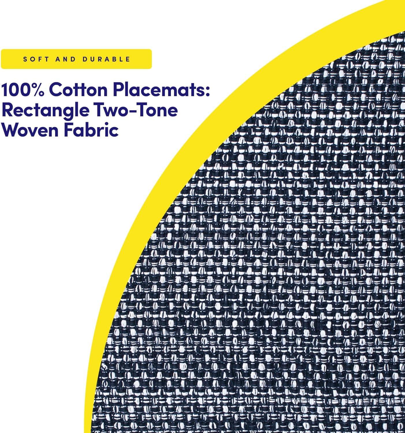 Sweet Home Collection Trends Two Tone 100% Cotton Woven Placemat (6 Pack), 13"x19", Navy