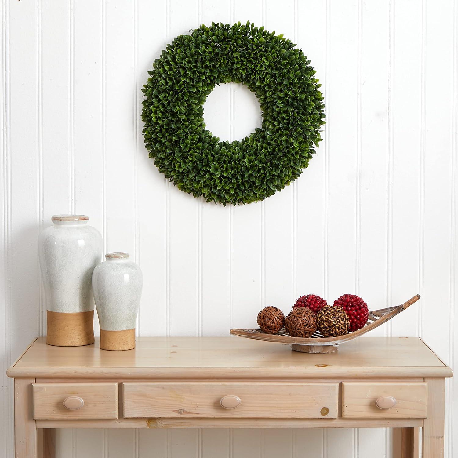 Nearly Natural 24-in. Boxwood Artificial Wreaths Green