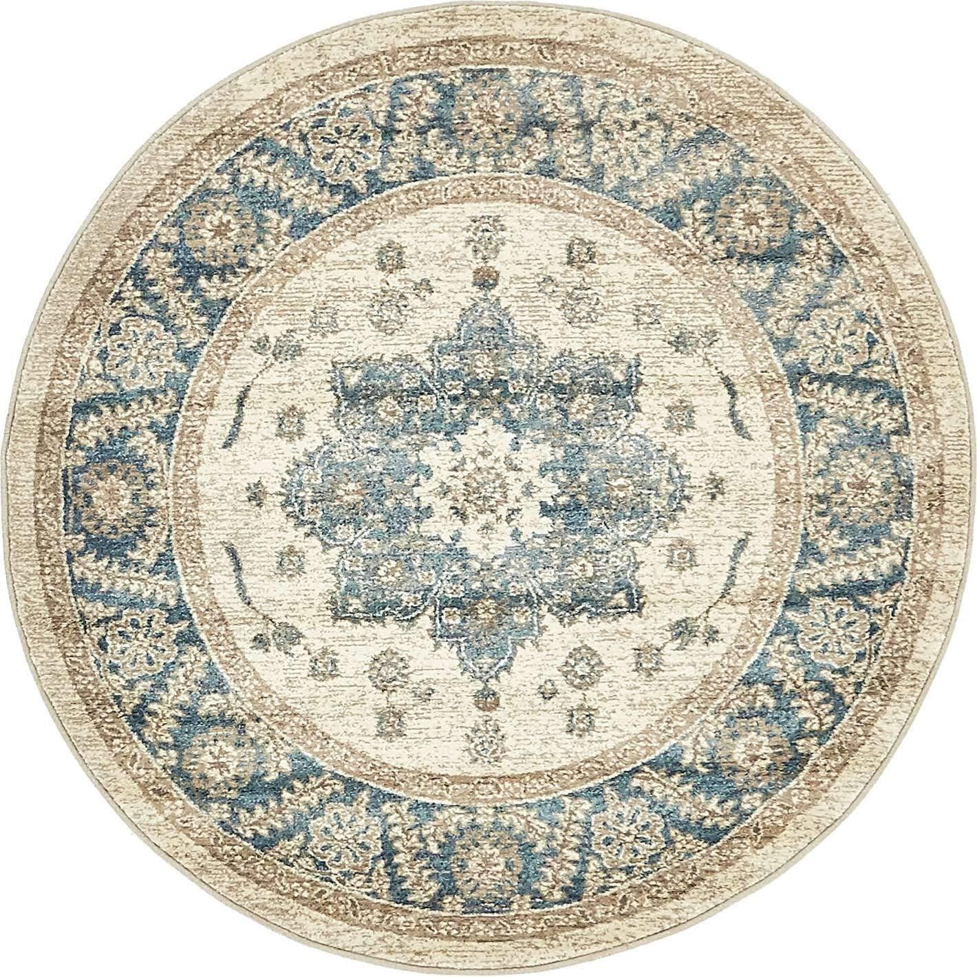 Unique Loom 4' 1 x 4' 1 Round Cream Salzburg Altstadt Area Rug