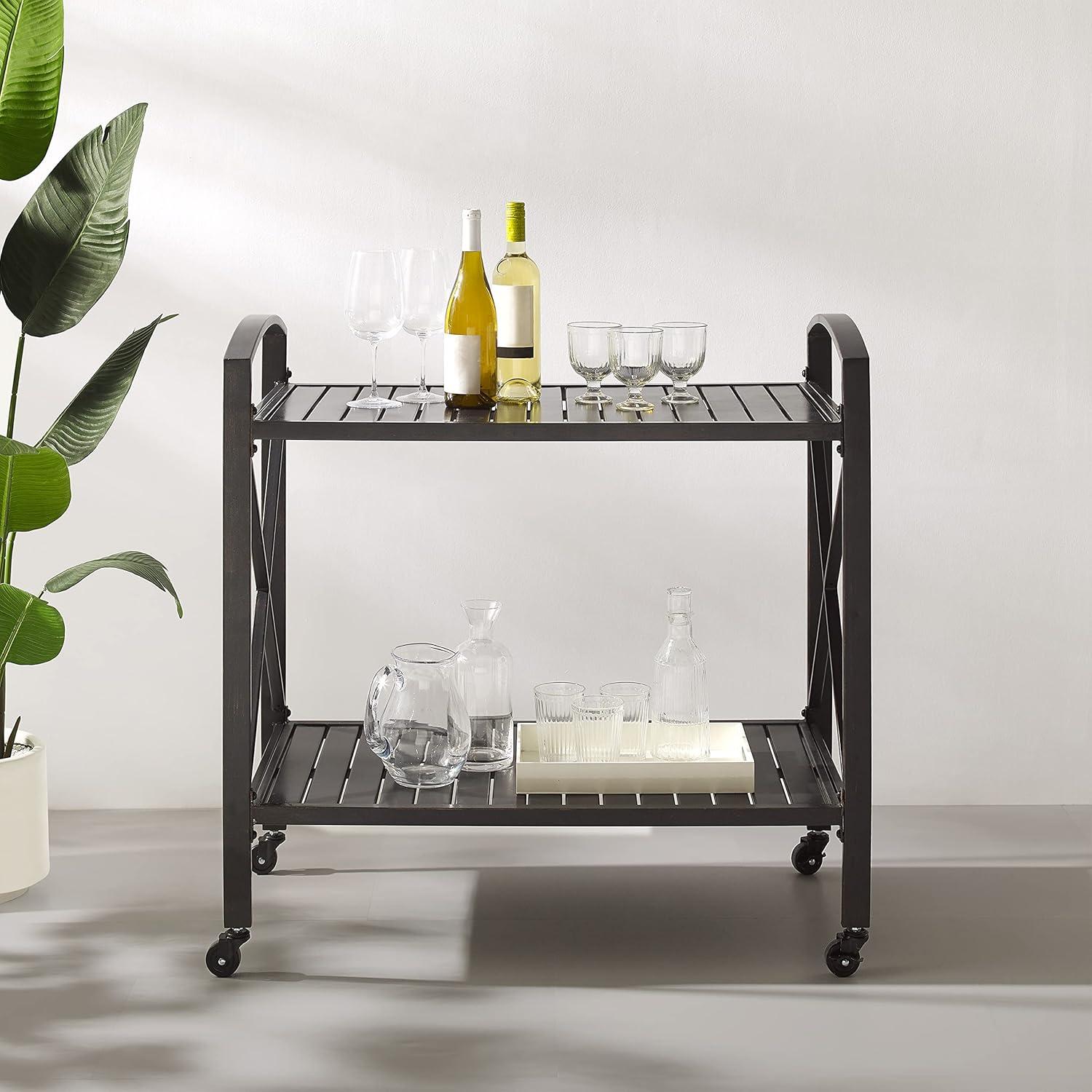 Kaplan 40" Oil Rubbed Bronze Outdoor Metal Bar Cart with Storage