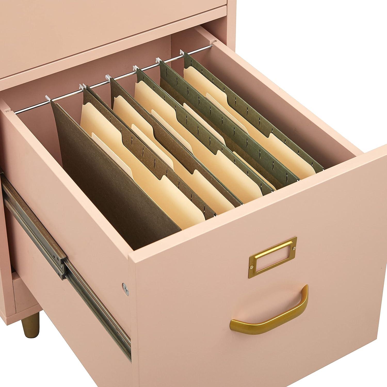 Buylateral 2 Drawer Dixie Filing Cabinet Blush Pink: Modern Vertical Storage, MDF Construction, 33"H x 15"W