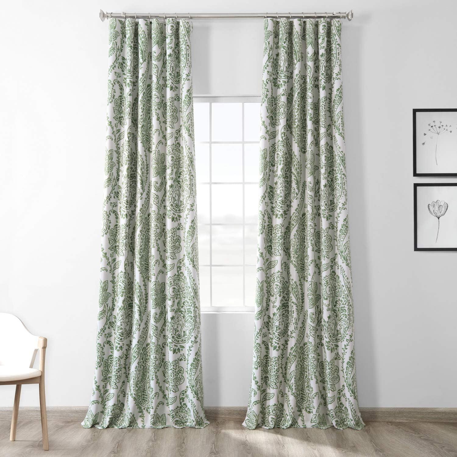 Tea Time Green Paisley Blackout Curtains 50 x 96 Inches