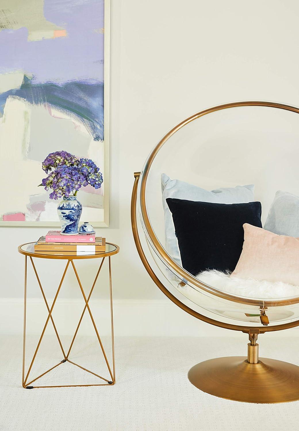 Modern Geometric Gold Metal Round Side Table with Mirrored Top