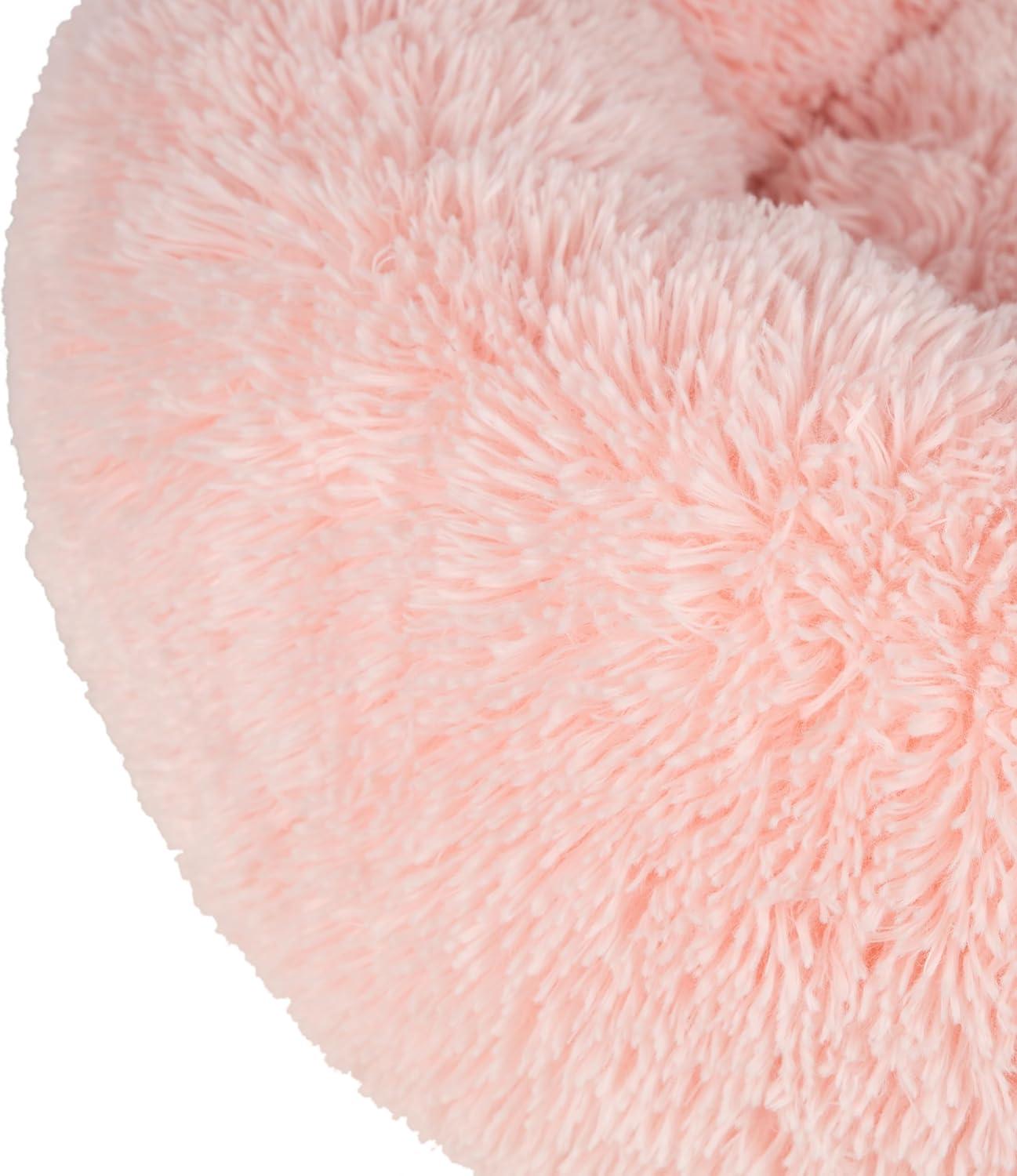 Donut Dog Bed with Faux Fur, Anti-Anxiety Cushion, Slip-Resistant