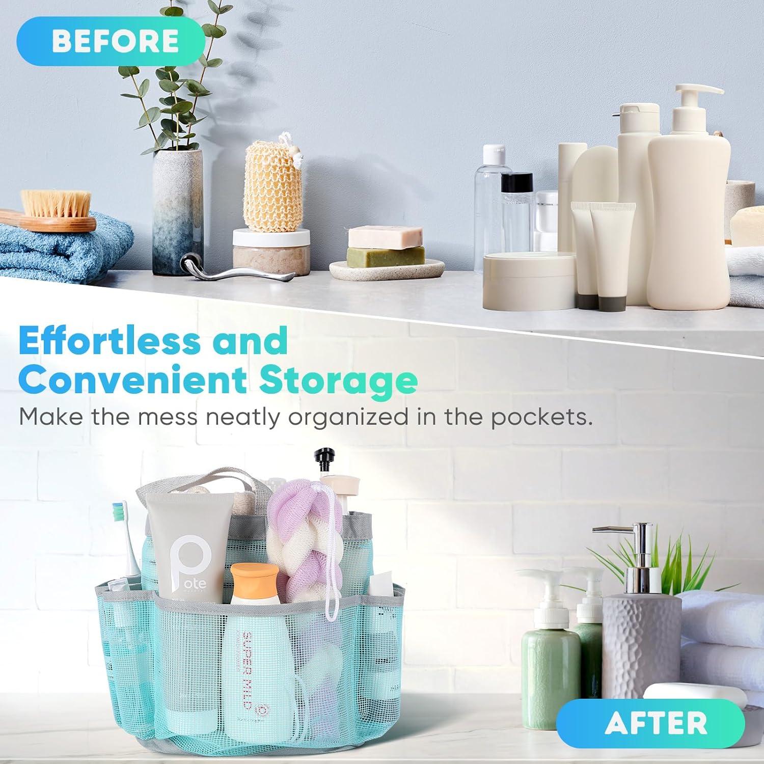 Mesh Shower Caddy Portable, 8-Pocket Large Capacity, Quick Dry, Easy Clean, for Beach, Swimming, Gym, Travel