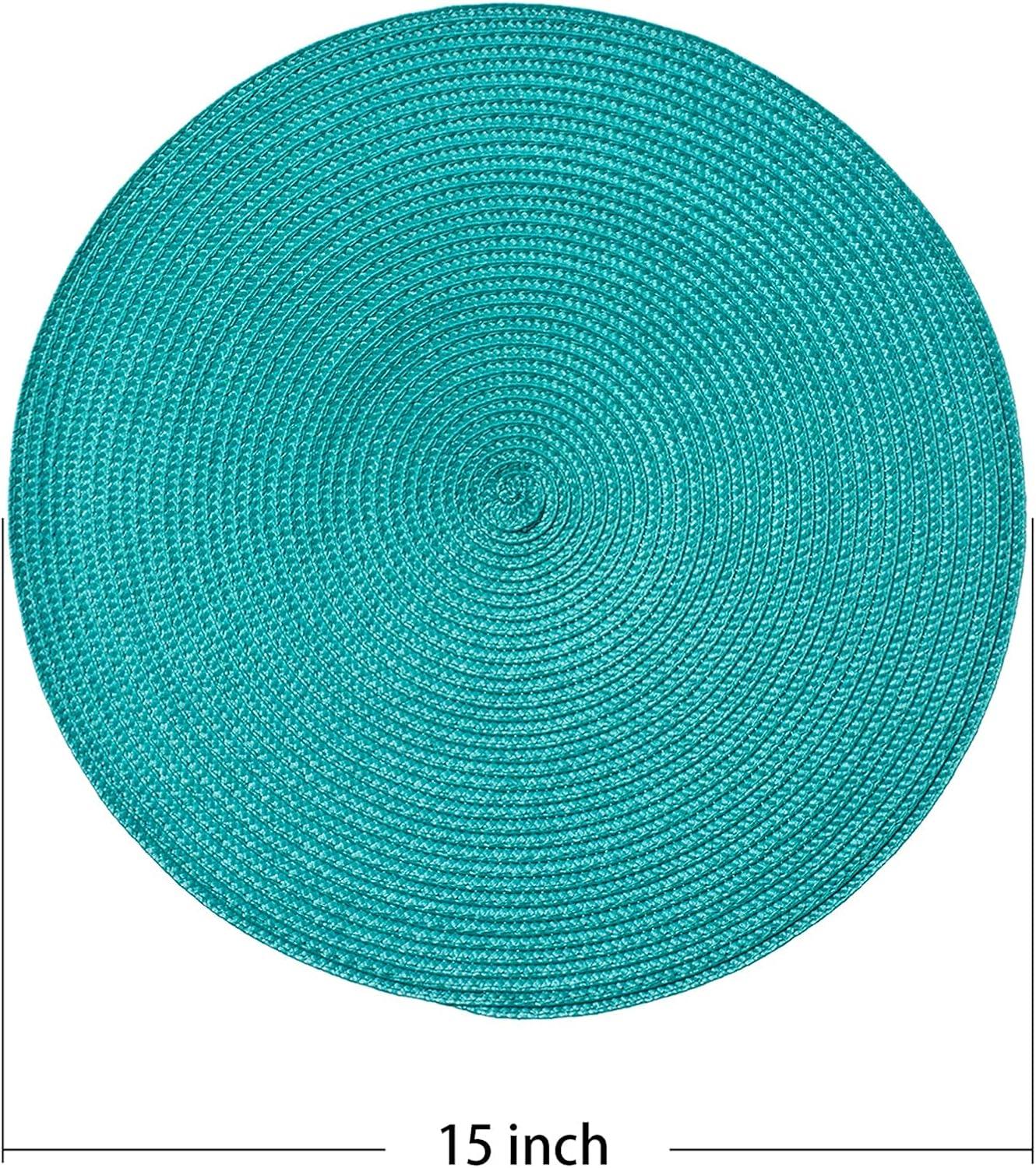 Aqua Woven Round Placemats Set of 6, 14.75"