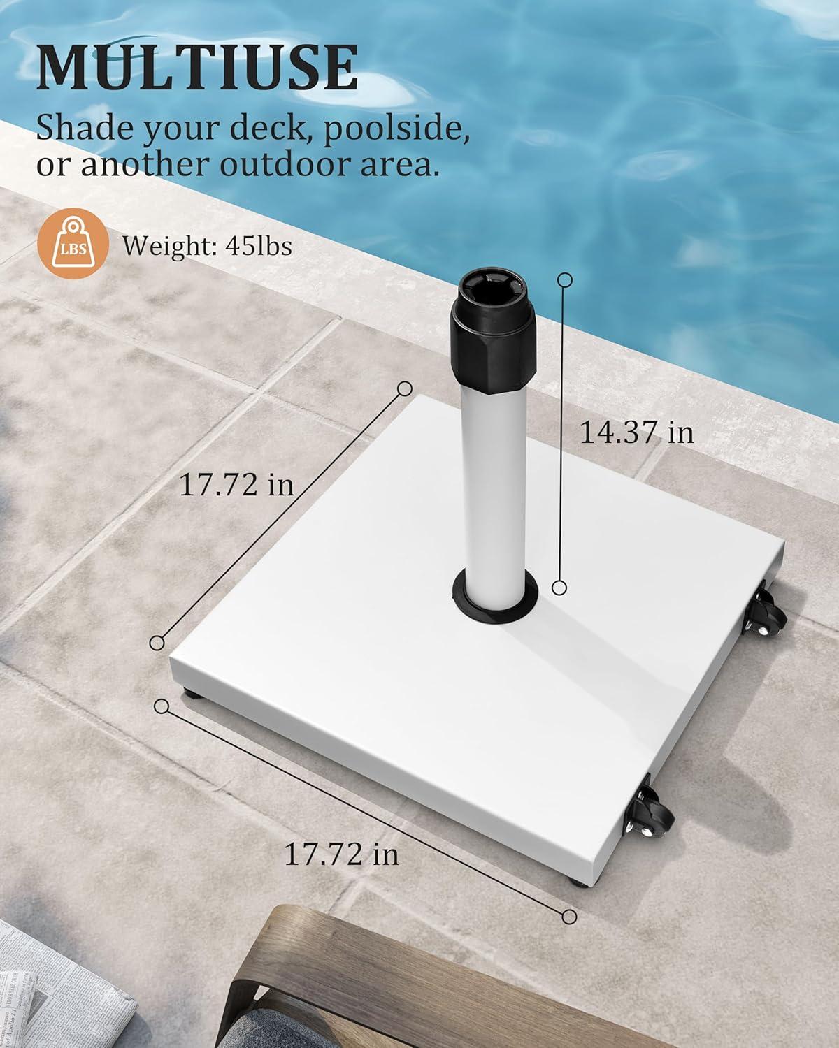 45lbs Patio Umbrella Base - Heavy Duty Outdoor Patio Market Umbrella Stand for Deck, Poolside, Balcony, Wind-Resistant Design, Grey