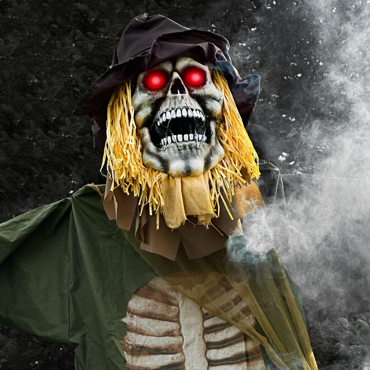 Haunted Hill Farm Haunted Hill Farm 15-ft. Animatronic Scarecrow for covered outdoor Halloween decoration