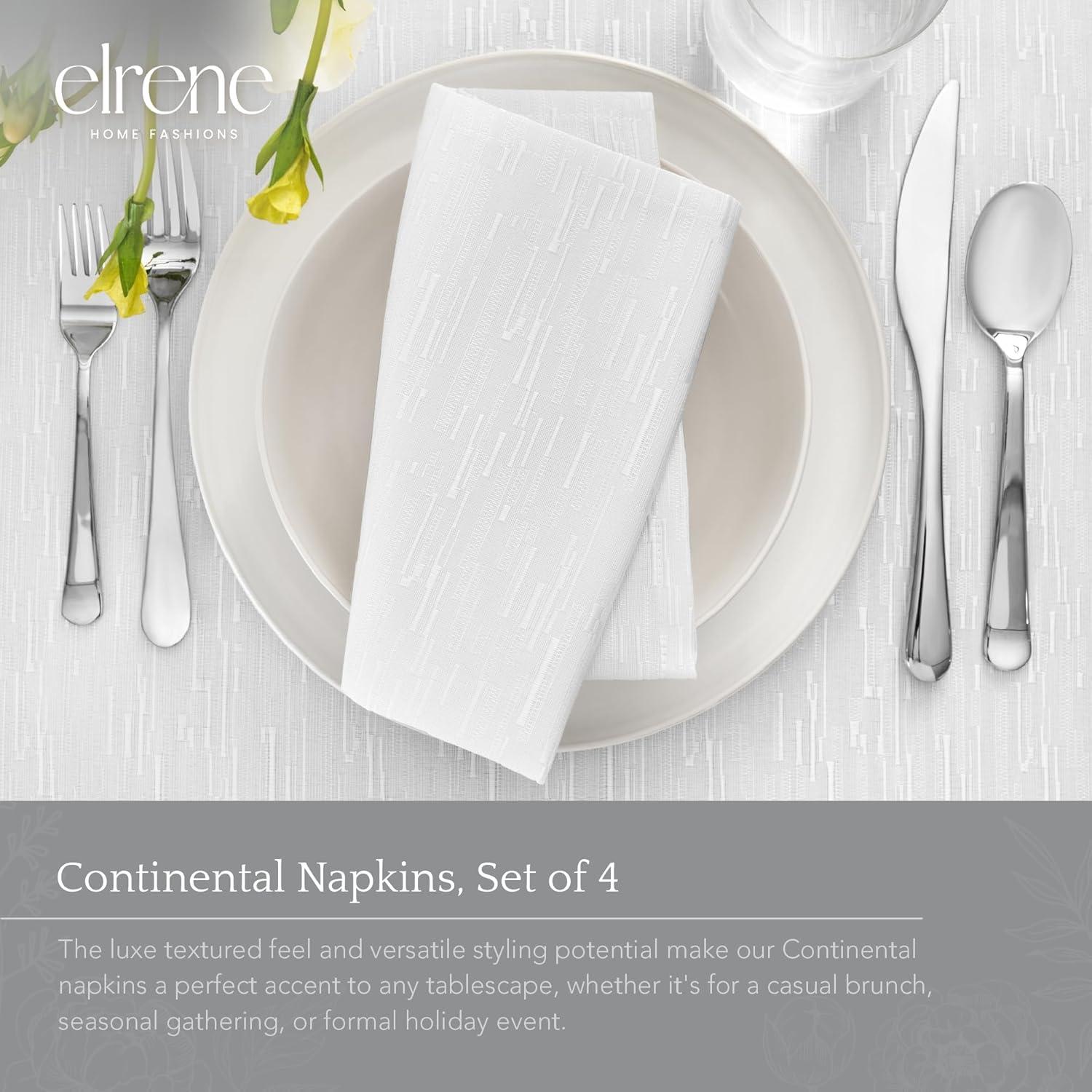 Continental Solid Texture Water and Stain Resistant Napkins, Set of 4 - 17" x 17" - White - Elrene Home Fashions