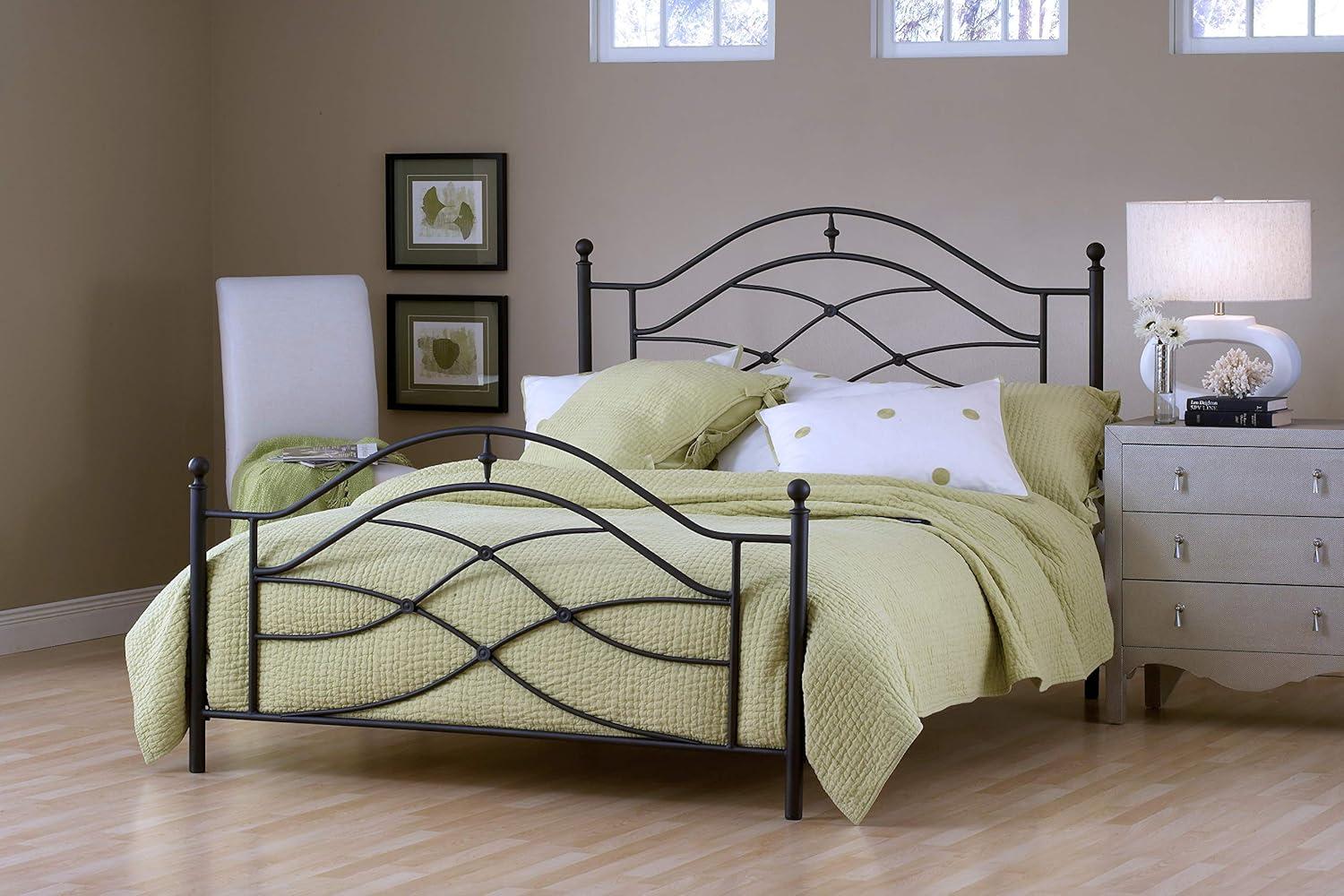 Cole King Size Metal Frame Bed with Double Arch Headboard in Black Twinkle