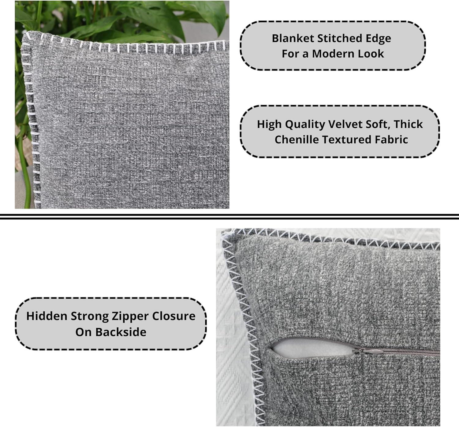 Oveesha Soft Chenille Throw Pillow Covers With Stitched Edge (Set of 2)