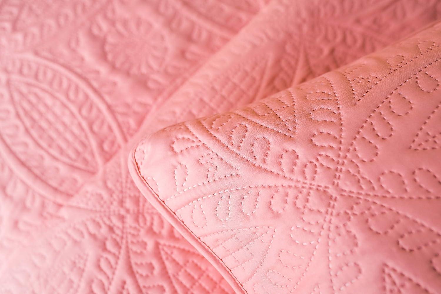 Mezzati Prestige Bedspread Coverlet Set - Soft Brushed Microfiber Comforter Bedding Cover, 3-Piece Quilt Set (Queen/Full, Coral Rose)