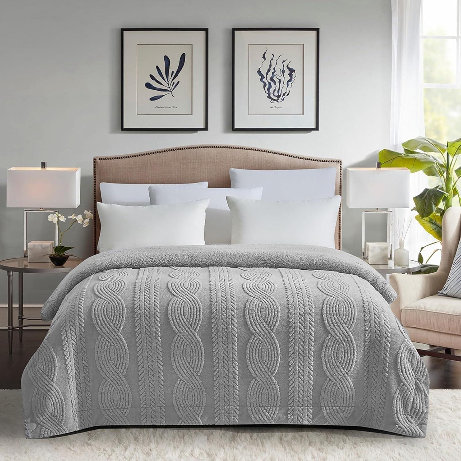 PU MEI Sherpa Throw Blanket for Couch Sofa 90”*80”- Fleece Tufted Fuzzy Soft Cozy Blanket for Bed, Thick Warm Blanket for All Seasons, (Dusty Blue, 80"*90")