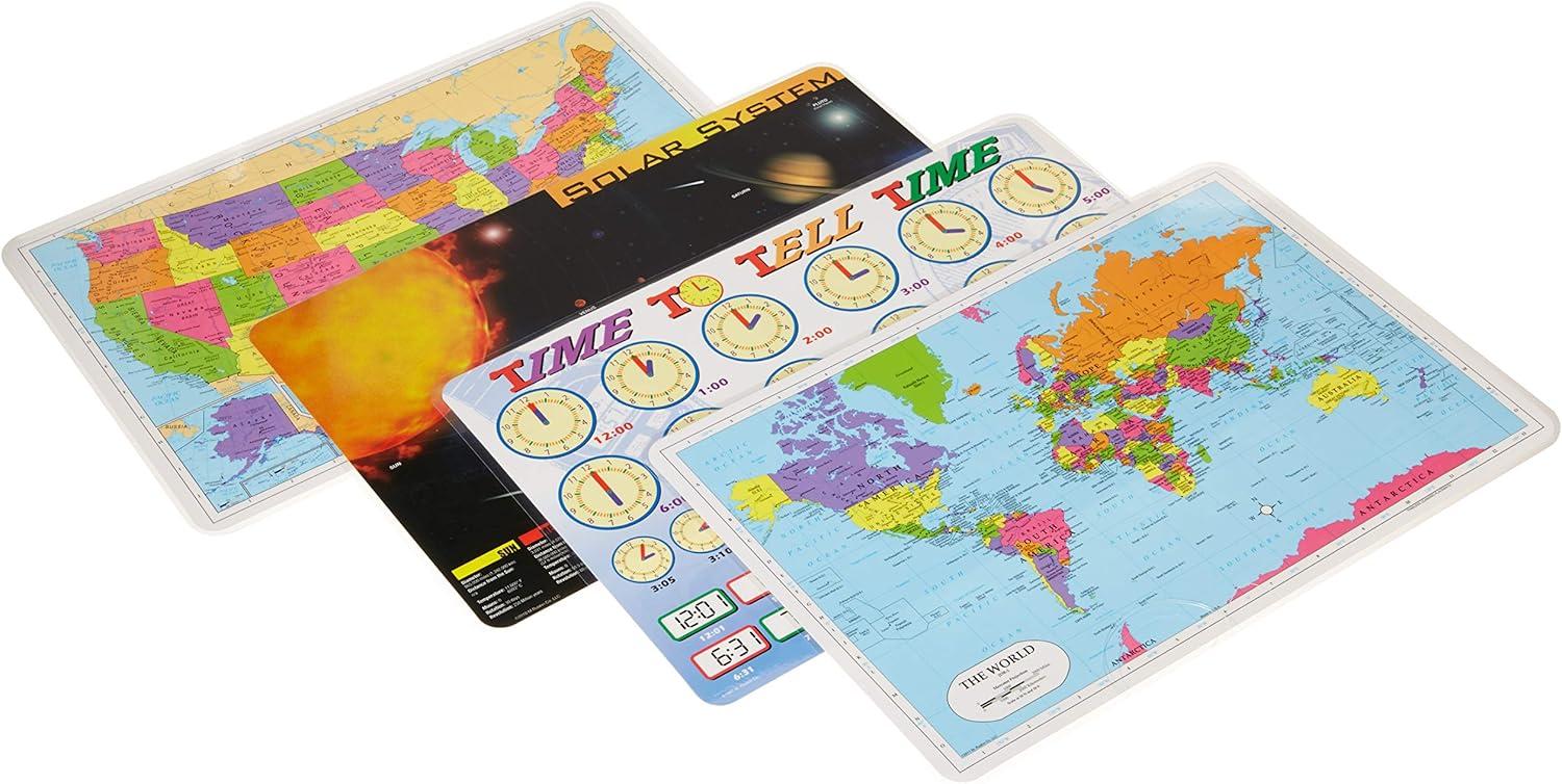 Interactive Educational Placemats for Kids, 8 Pack, Multicolor