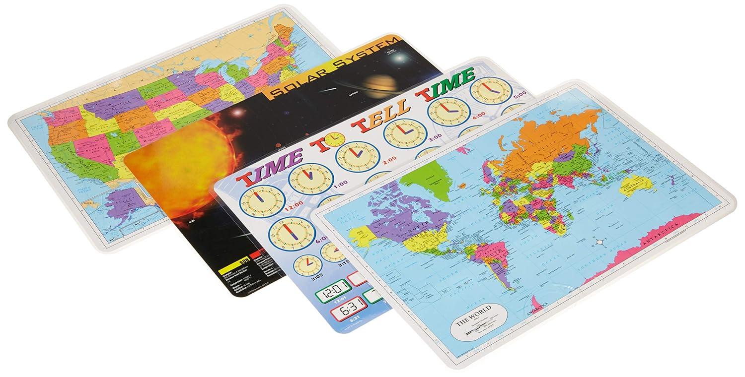 Interactive Educational Placemats for Kids, 8 Pack, Multicolor