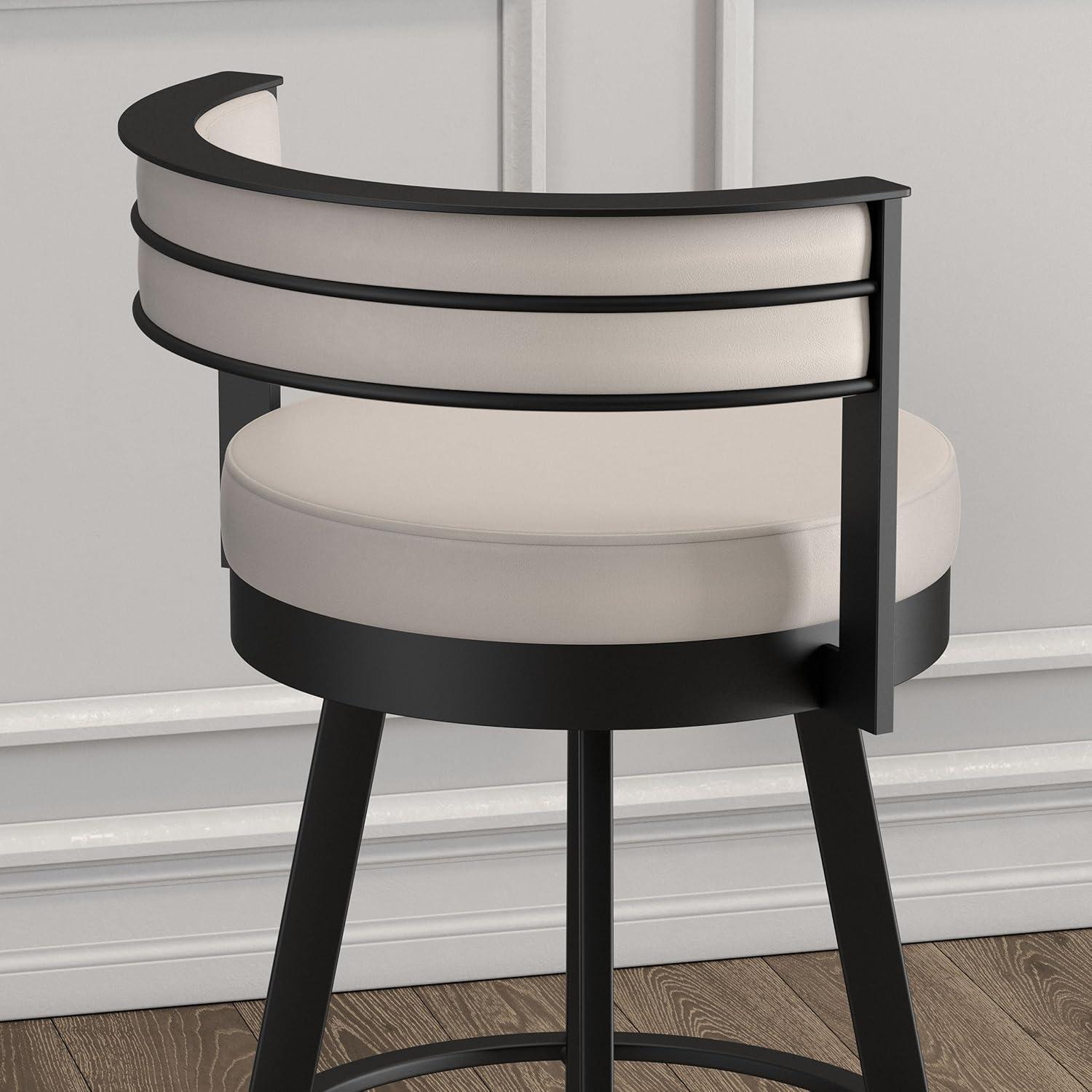 Modern Swivel Counter Stool in Cream Faux Leather with Black Metal Base