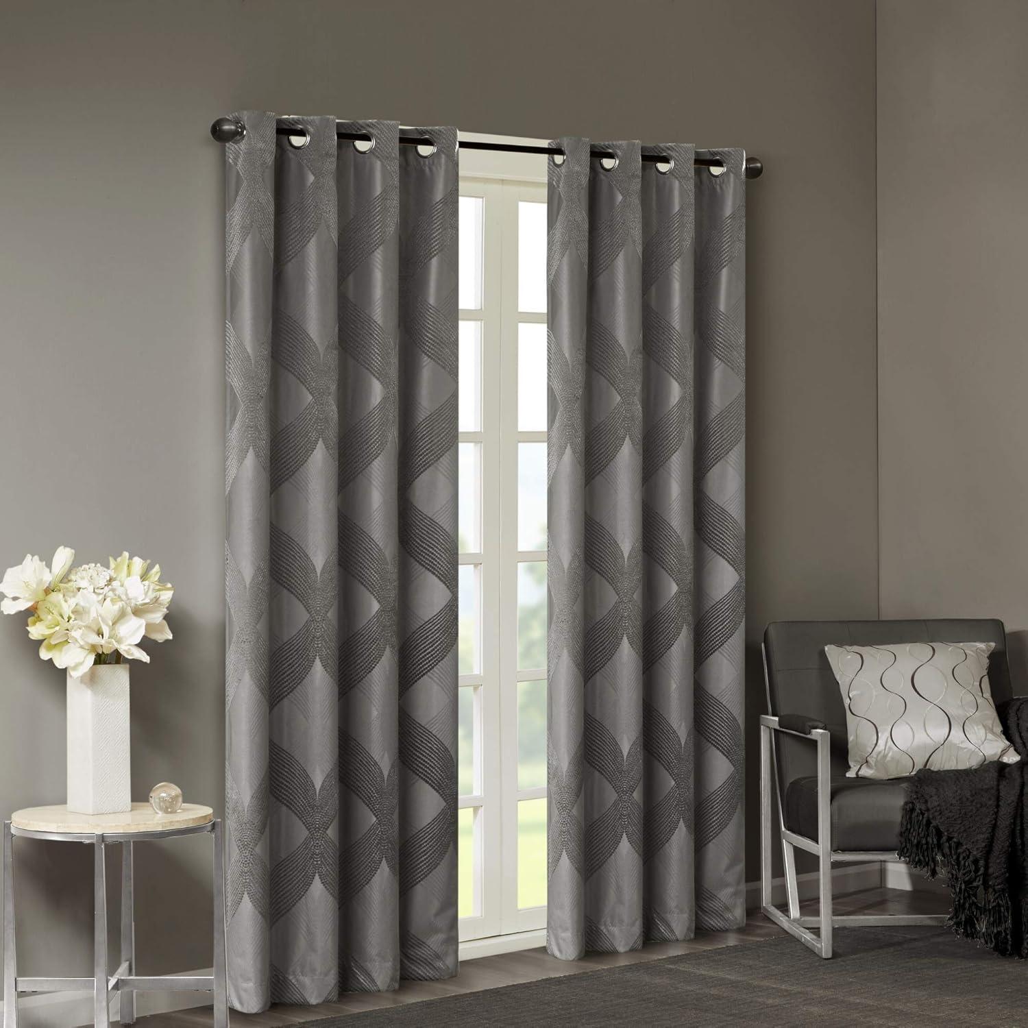 Madison Park Bentley Ogee Knitted Jacquard Geometric Total Blackout Single Curtain Panel