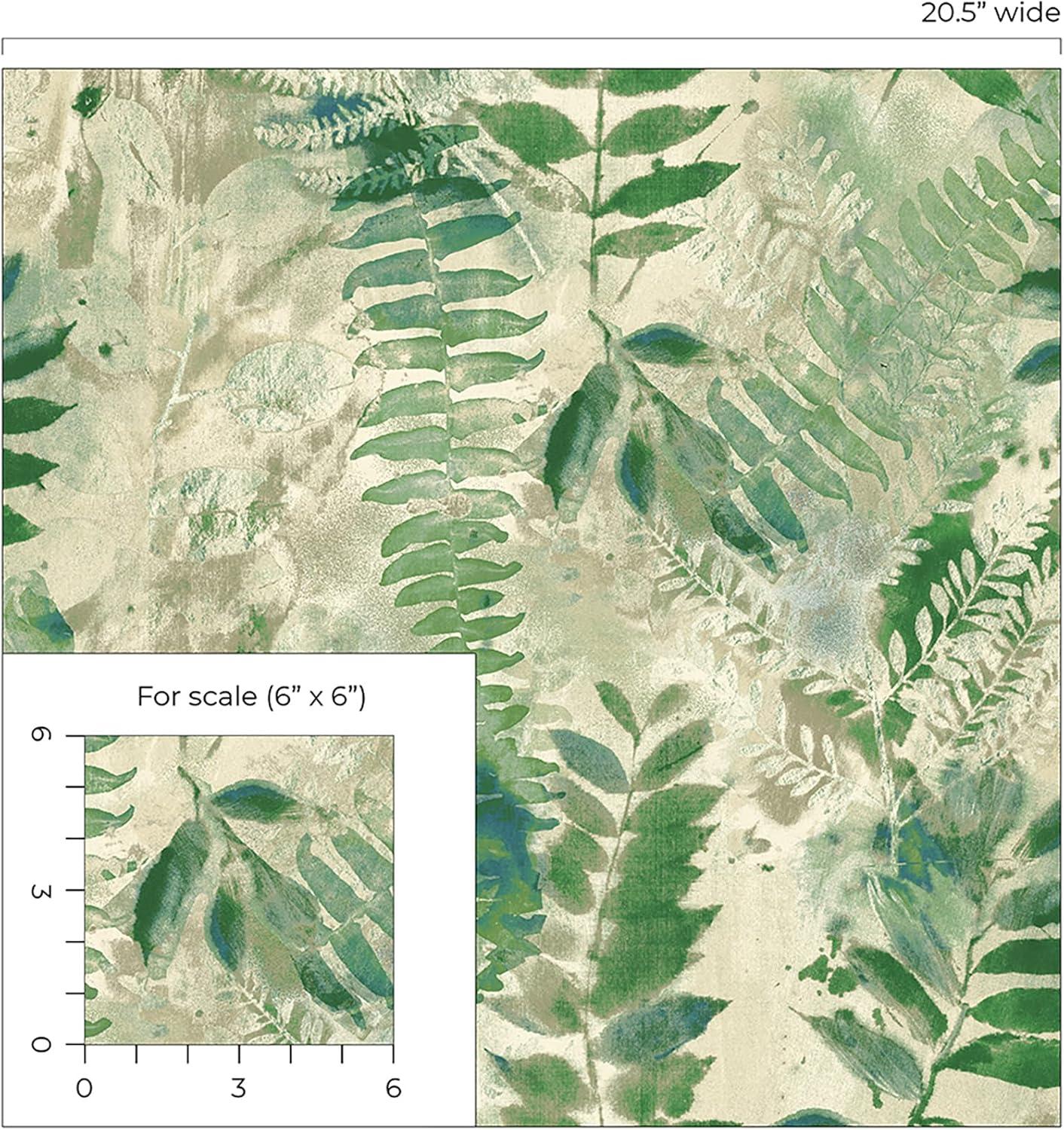 Surface Style - Peel and Stick Wallpaper, Botanical Wallpaper for Bedroom, Powder Room, Kitchen, Self Adhesive, Vinyl, 30.75 Sq Ft Coverage (Fern Memory Collection, Clover)