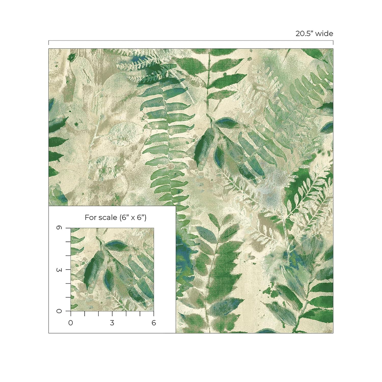 Surface Style - Peel and Stick Wallpaper, Botanical Wallpaper for Bedroom, Powder Room, Kitchen, Self Adhesive, Vinyl, 30.75 Sq Ft Coverage (Fern Memory Collection, Clover)