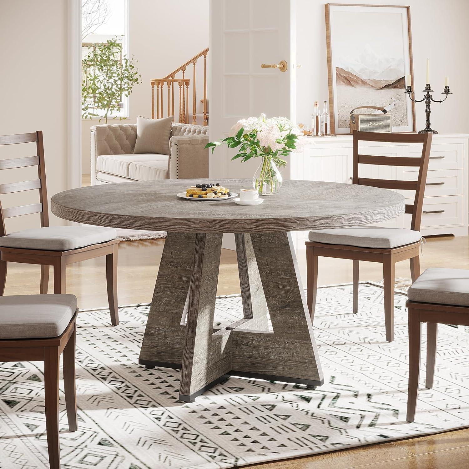 Tribesigns Round Dining Table for 4, Grey Kitchen Table 47 Inch Farmhouse Wood Kitchen Dinning Table for Kitchen Living Room