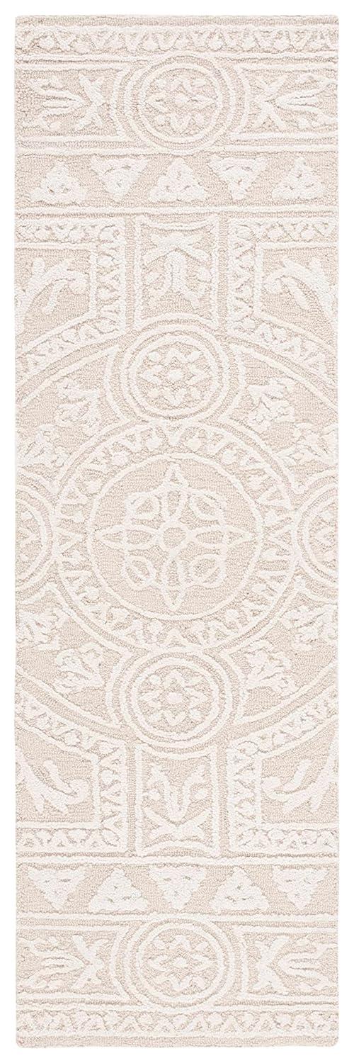 SAFAVIEH Blossom Roy Geometric Wool Runner Rug, Light Grey/Ivory, 2'3" x 6'