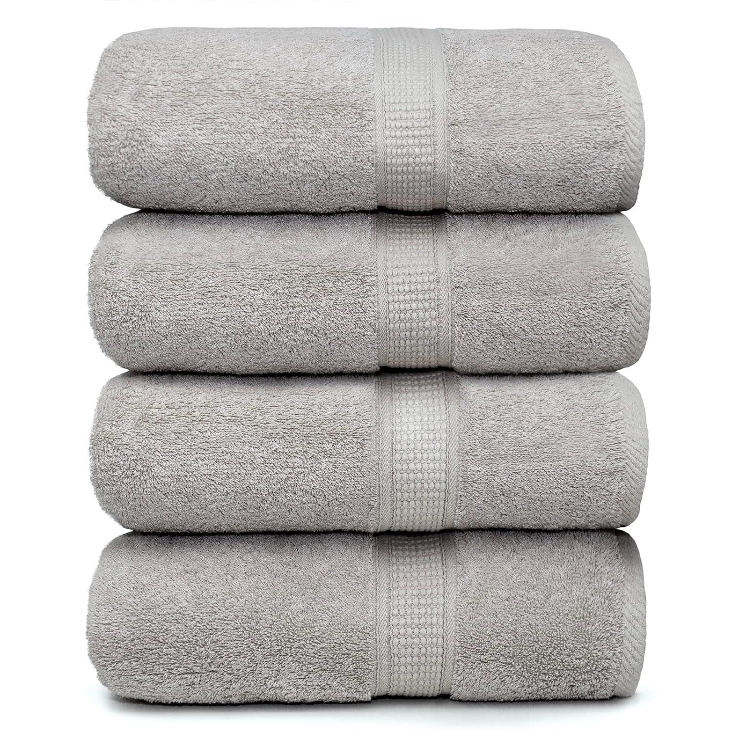 Ariv Premium Bath Towels Pack of 4, 100% Cotton, Large, Super Soft, Highly Absorbent, Quick Dry, Durable, Comfortable, Great Value & Quality, Perfect for Home & Bathroom - Platinum