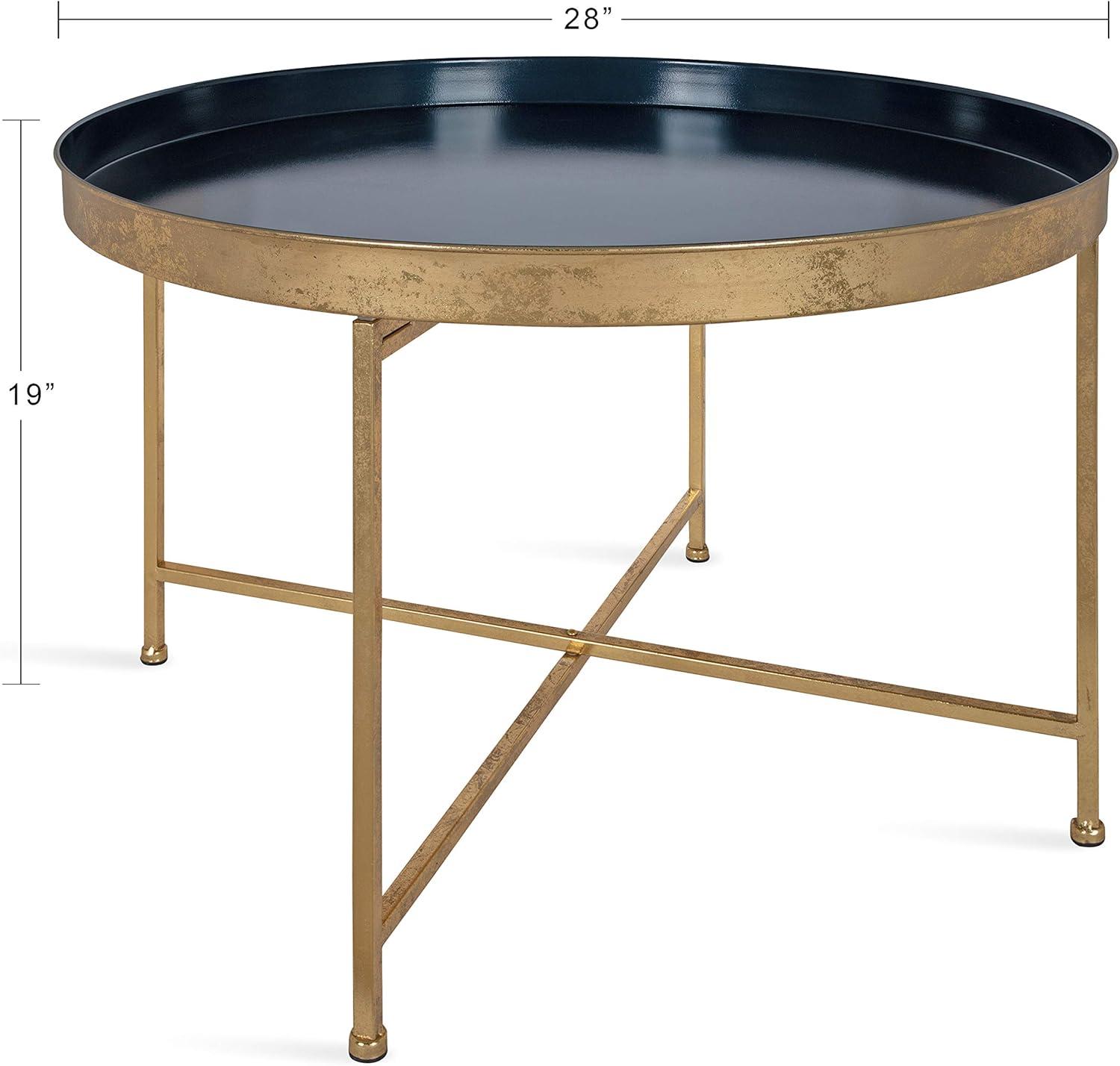 Kate and Laurel Celia Round Metal Coffee Table, 28.25x28.25x19, Navy Blue and Gold