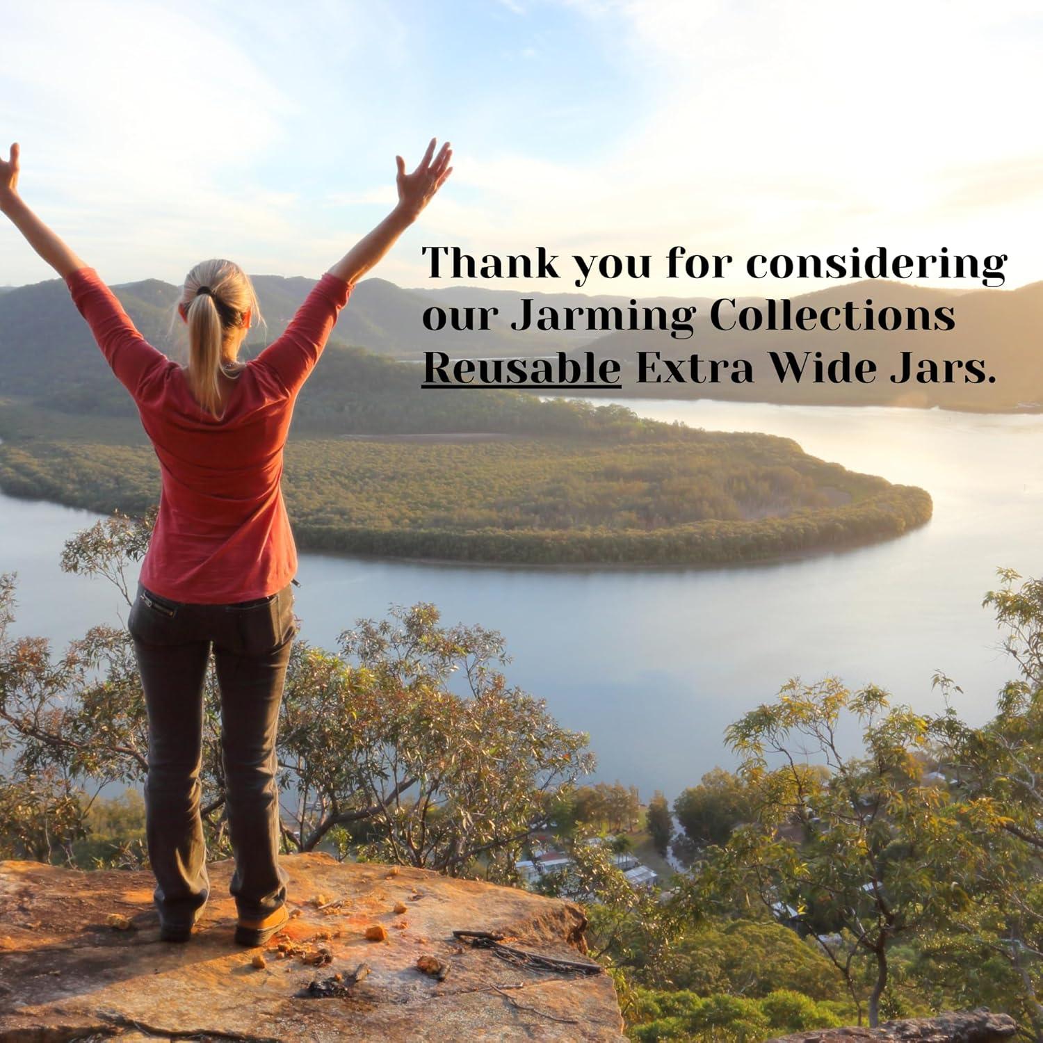 Jarming Collections 16oz Wide Mouth Glass Storage Jars – Extra-Wide Opening with BPA-Free Plastic Lids for Easy Filling, Food Storage, Pantry Organization & Canning Storage – Made in USA  (Set of 2)