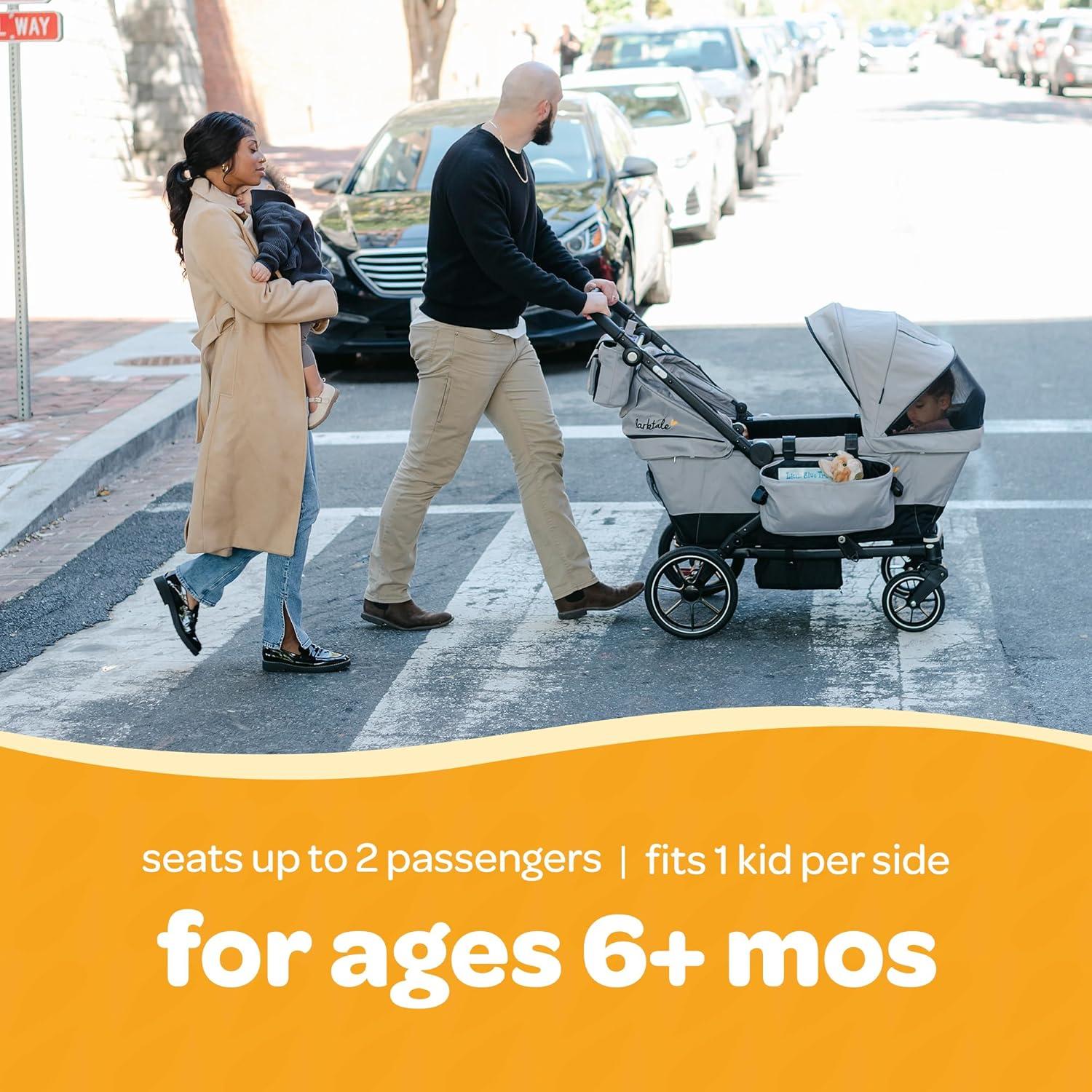 Larktale Caravan Coupe V2 Compact Stroller Wagon with Reclining Seats - Gray/Blue