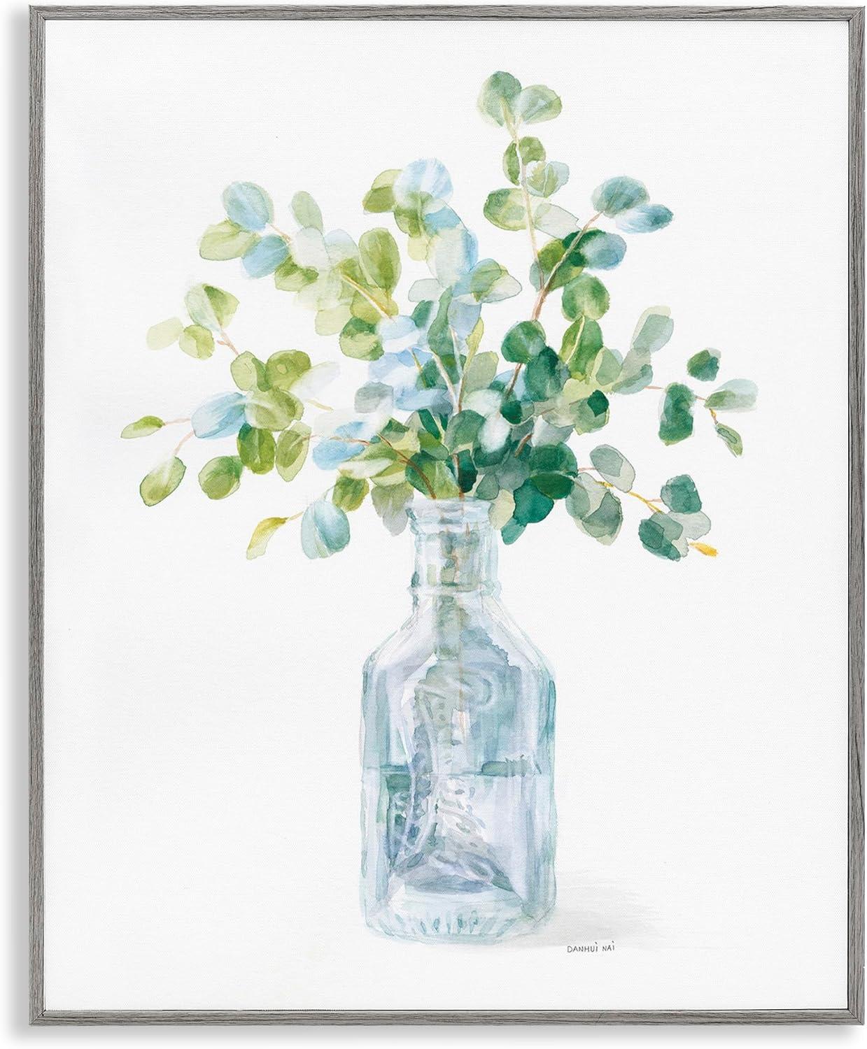 Stupell Industries Flower Jar Still Life Green Blue Painting Gray Framed Giclee, 11 x 14