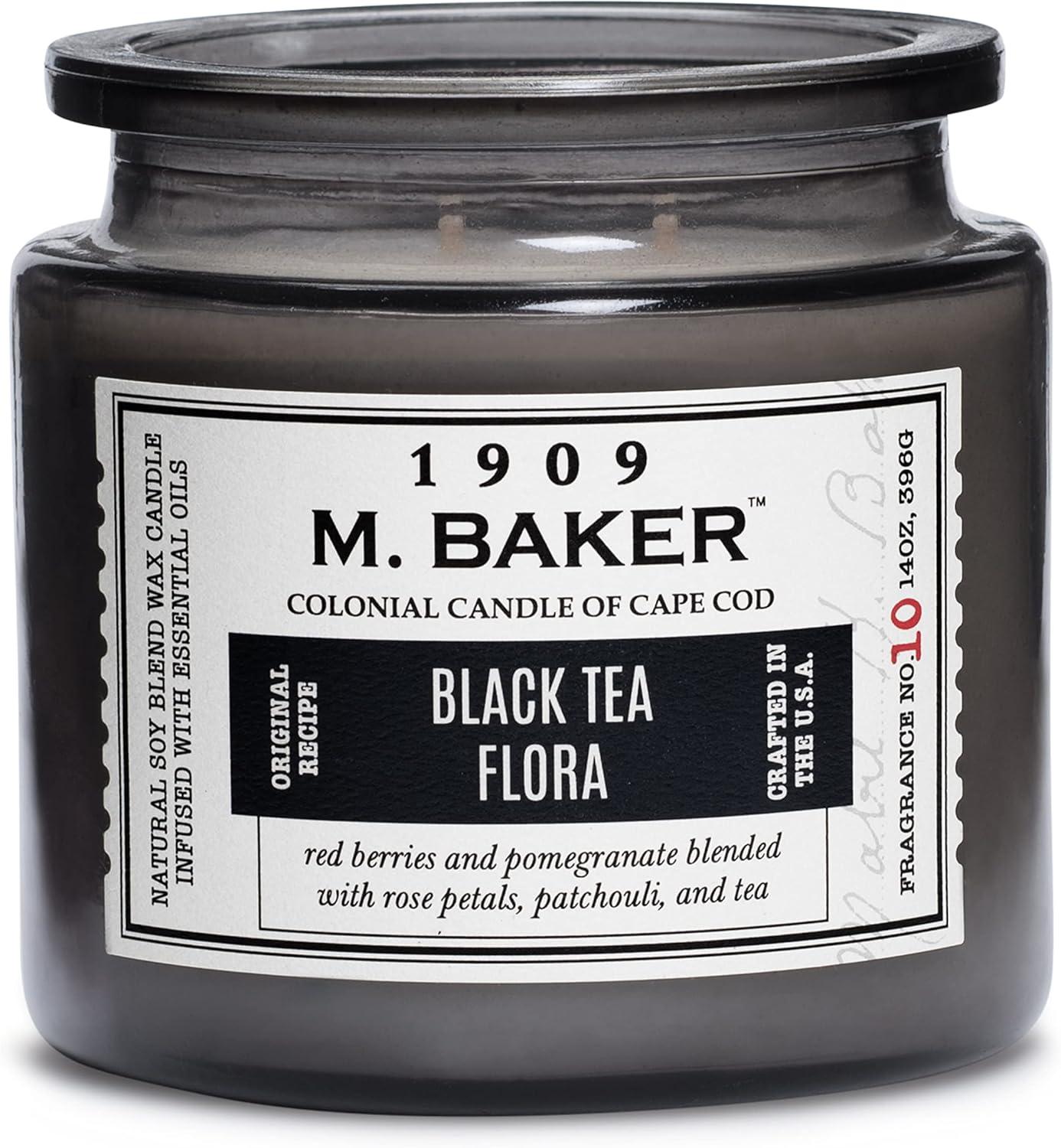 Colonial Candle M Baker Black Tea Flora Scented Jar Candle, 2 Wick, 14 oz, 60 Hours Burn, Floral