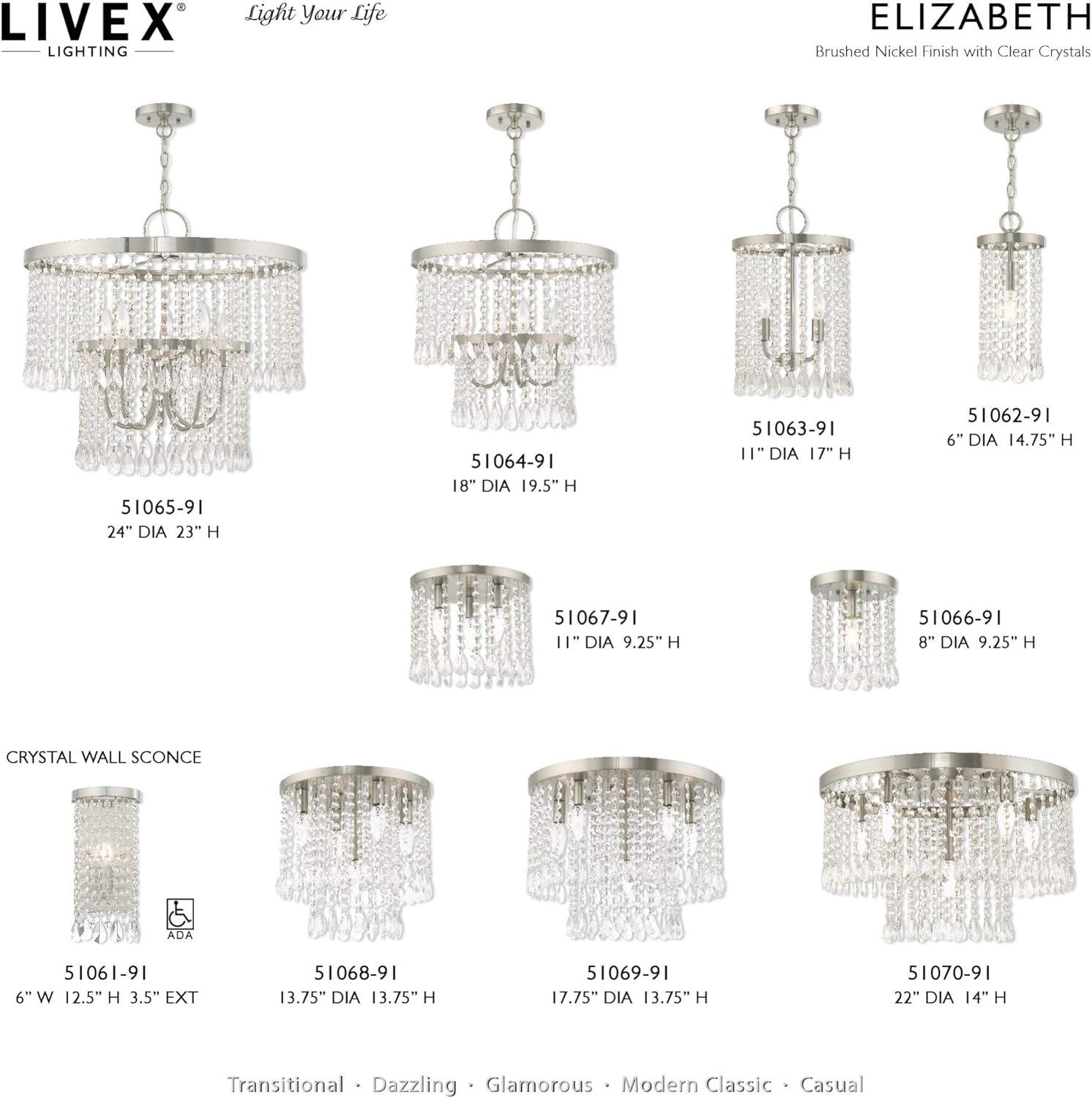 Elegant Elizabeth Crystal and Nickel 5-Light Chandelier