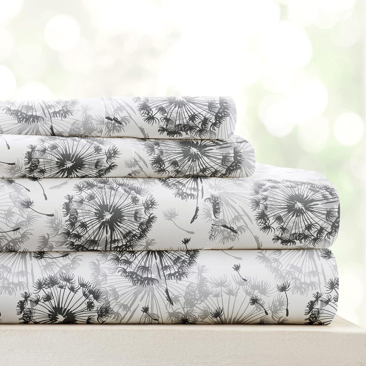 Gray Floral Deep Pocket Full Sheet Set with Pillowcases