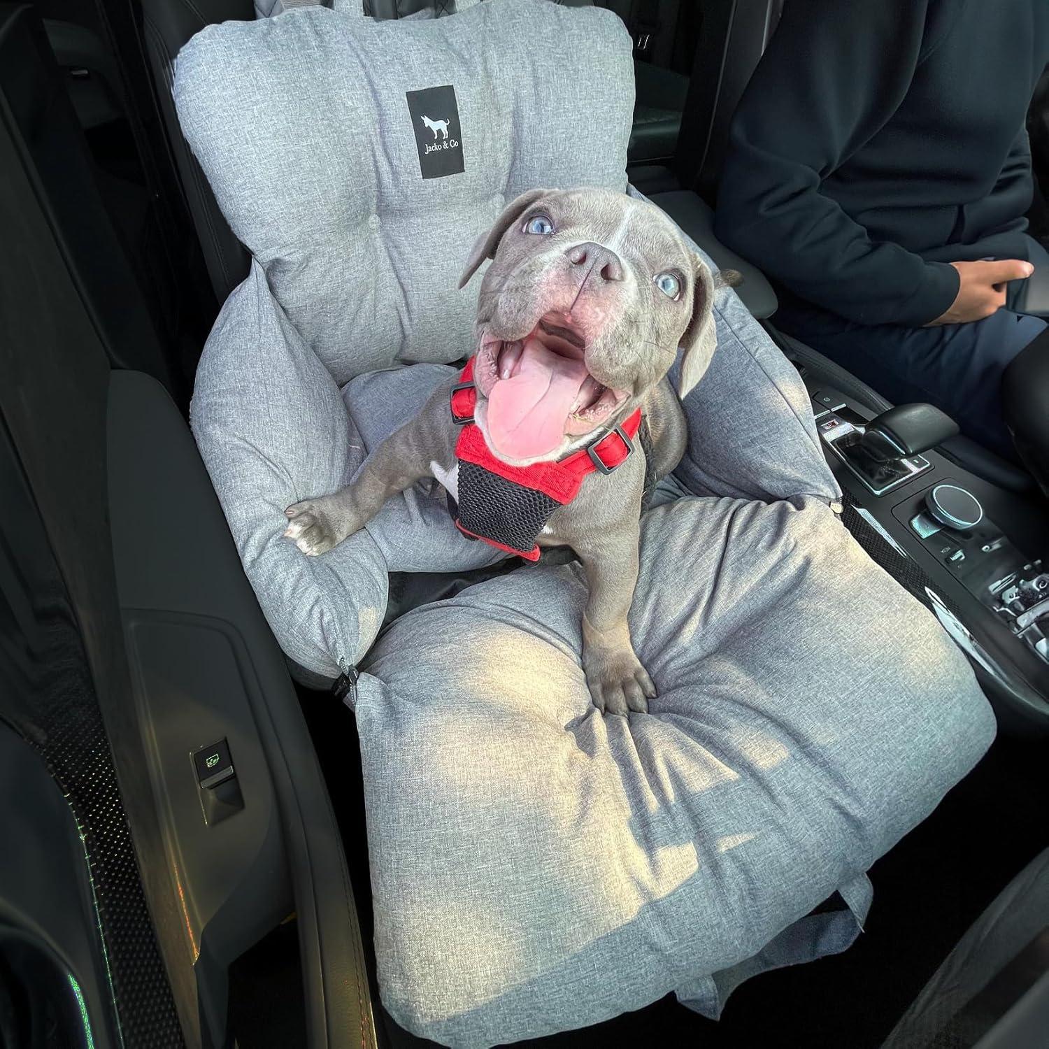 Premium Dog Car Seat & Booster Seat for Small & Medium Pets Under 30lbs, Puppies, Cats/Travel Carrier Bed & Bag, Front/Back Seat w/Clip-On Leash & Storage Pockets, Water Resistant (Grey)