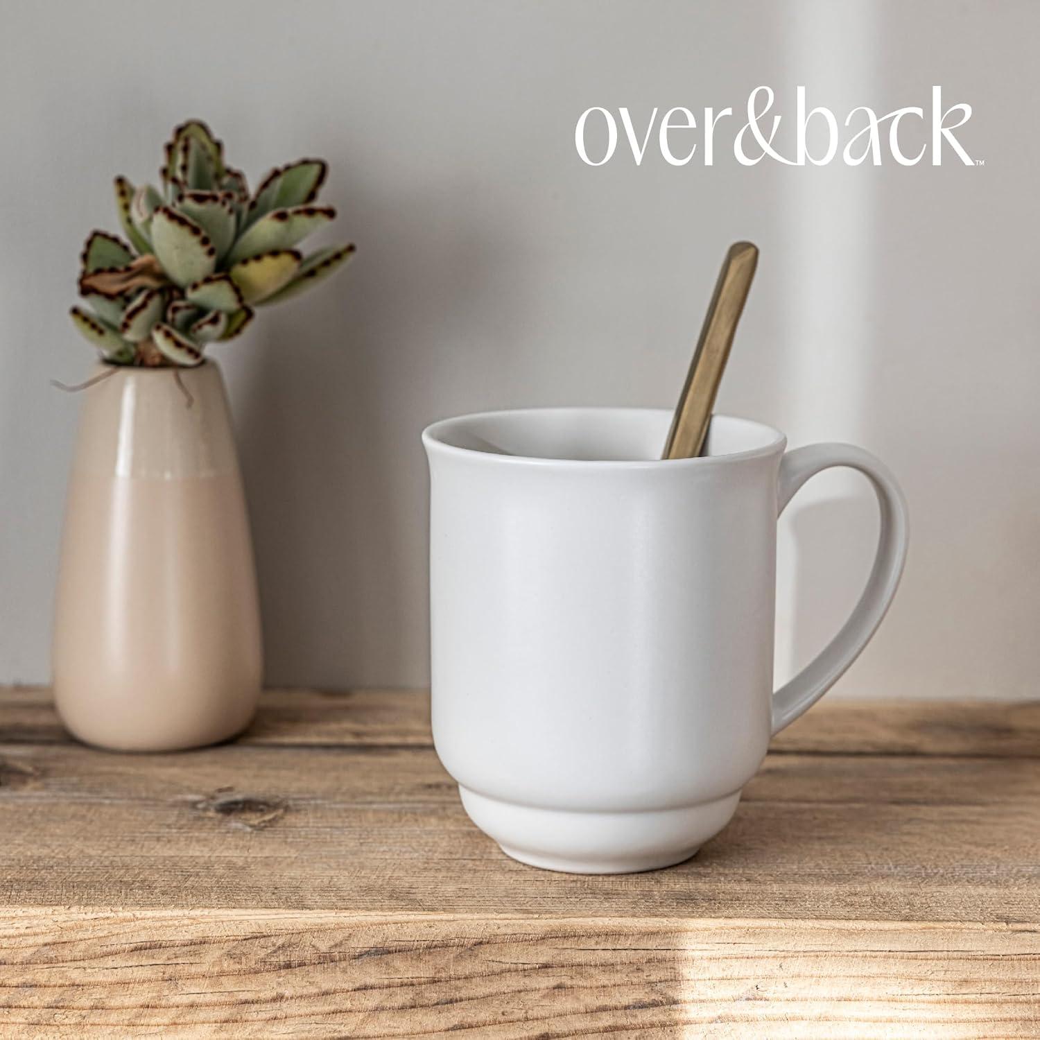over&back Rimmed 16oz Semi-Matte Hand-Finished Stoneware Mugs, Set of 4