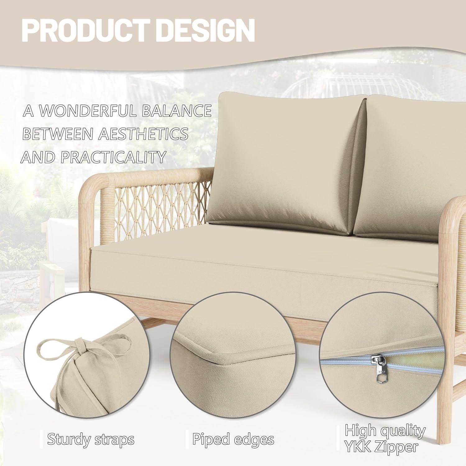 Outdoor Loveseat Cushion Set 46 X 26 Inch Water Repellent & Fadeness Patio Furniture Cushions,Removable Outdoor Couch Cushions with Hidden Zipper & Adjustment Staps for Couch, Bench, and Swing
