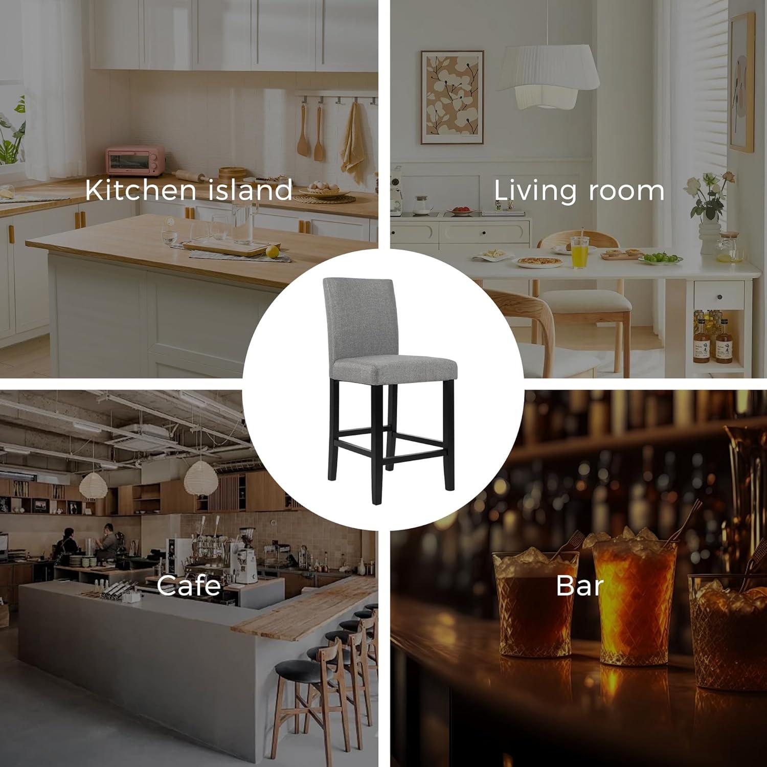 GOTMINSI Counter Height Bar Stool, Classic Upholstered 24 Inches Counter Height Stools Set of 4 barstools with Solid Wood Legs and Grey Fabric