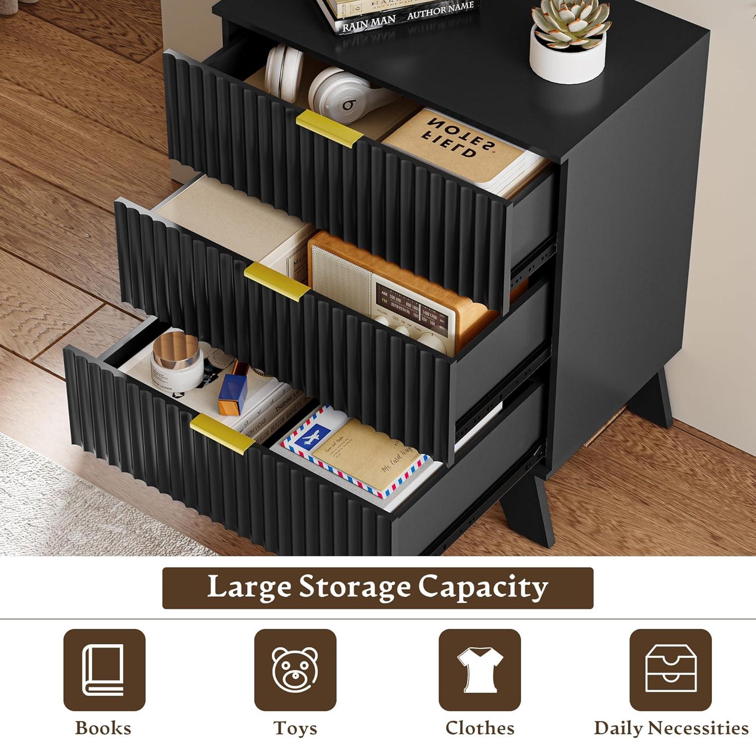 George Oliver Fluted Dresser For Bedroom With 3 Drawers Dresser Organizer, 23.6''W Wood Wide Chest of Drawers