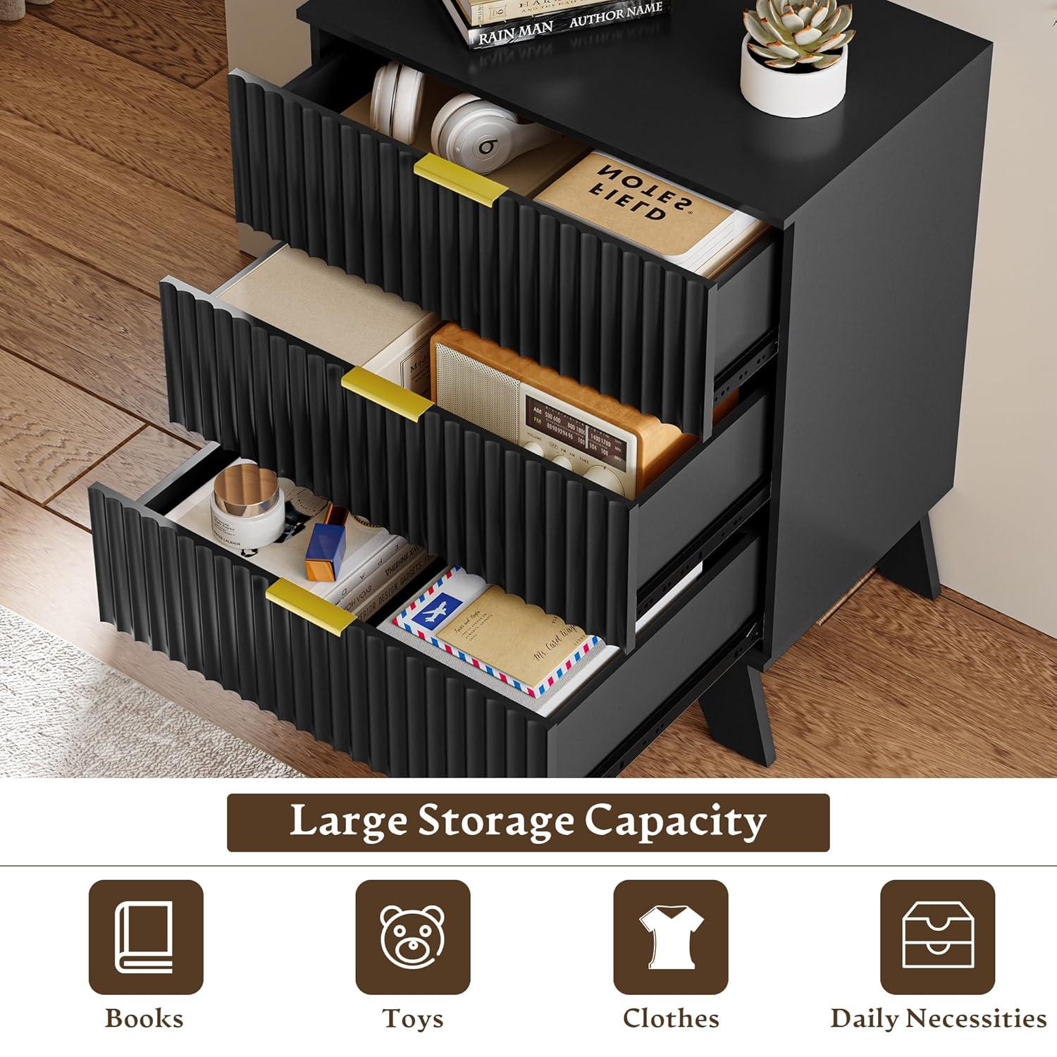 George Oliver Fluted Dresser For Bedroom With 3 Drawers Dresser Organizer, 23.6''W Wood Wide Chest of Drawers